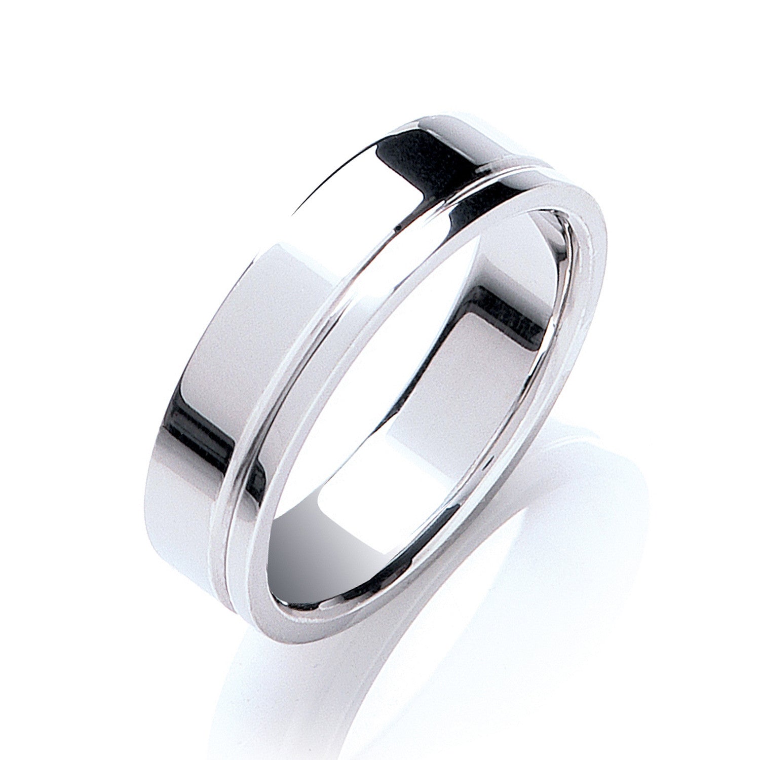 6mm Flat Court Side Groove Wedding Band - Platinum