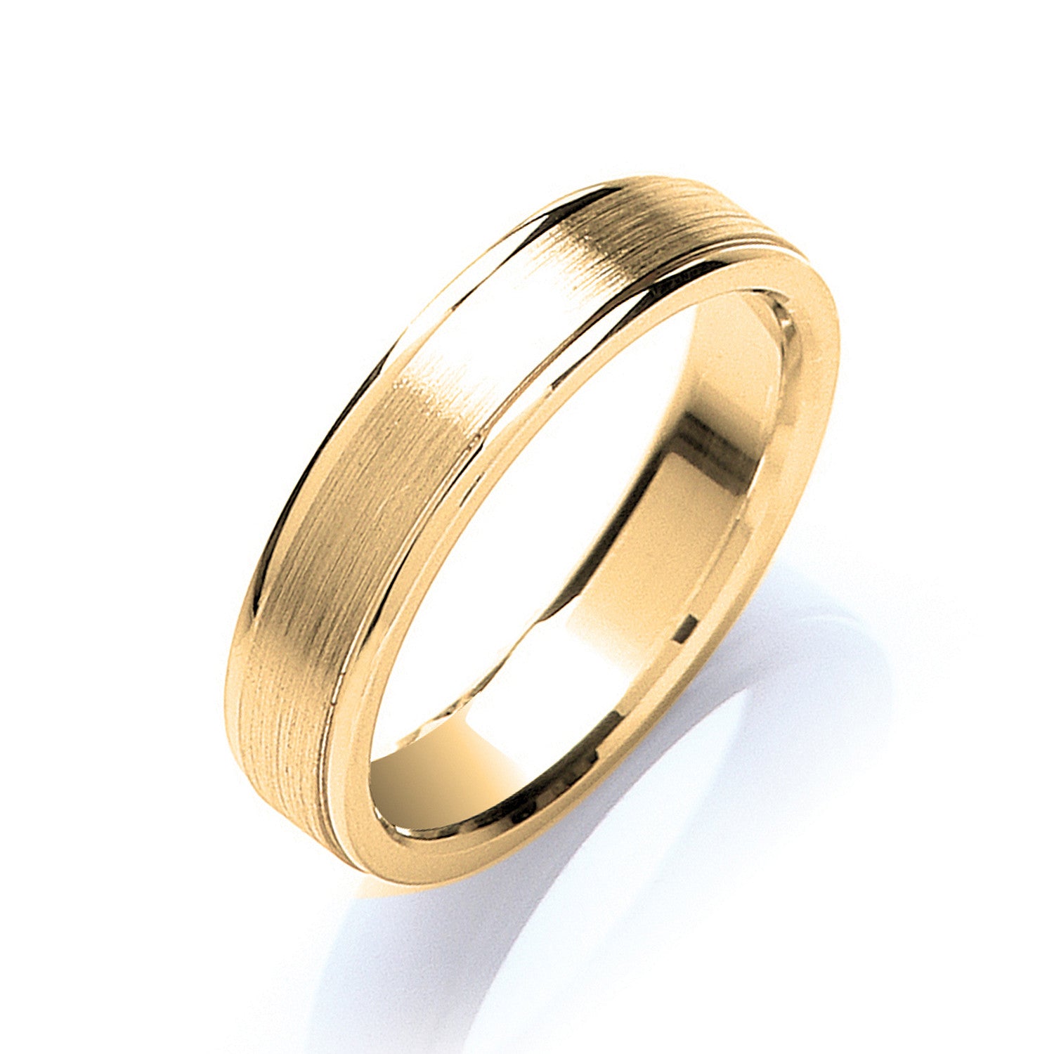 5mm Flat Court Track Edge Matt Centre Polished Edges Wedding Band - 18ct Gold
