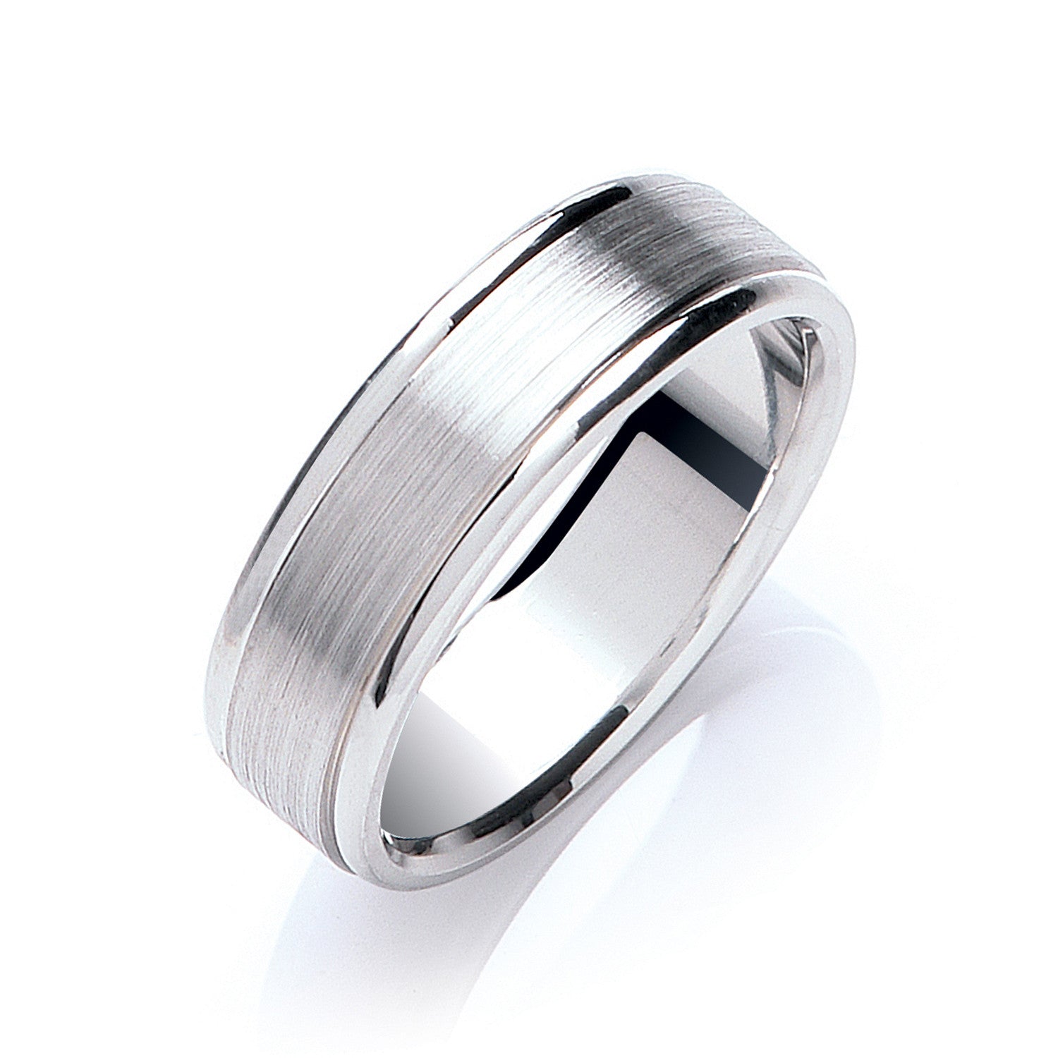 7mm Flat Court Track Edge Matt Wedding Band - 18ct Gold