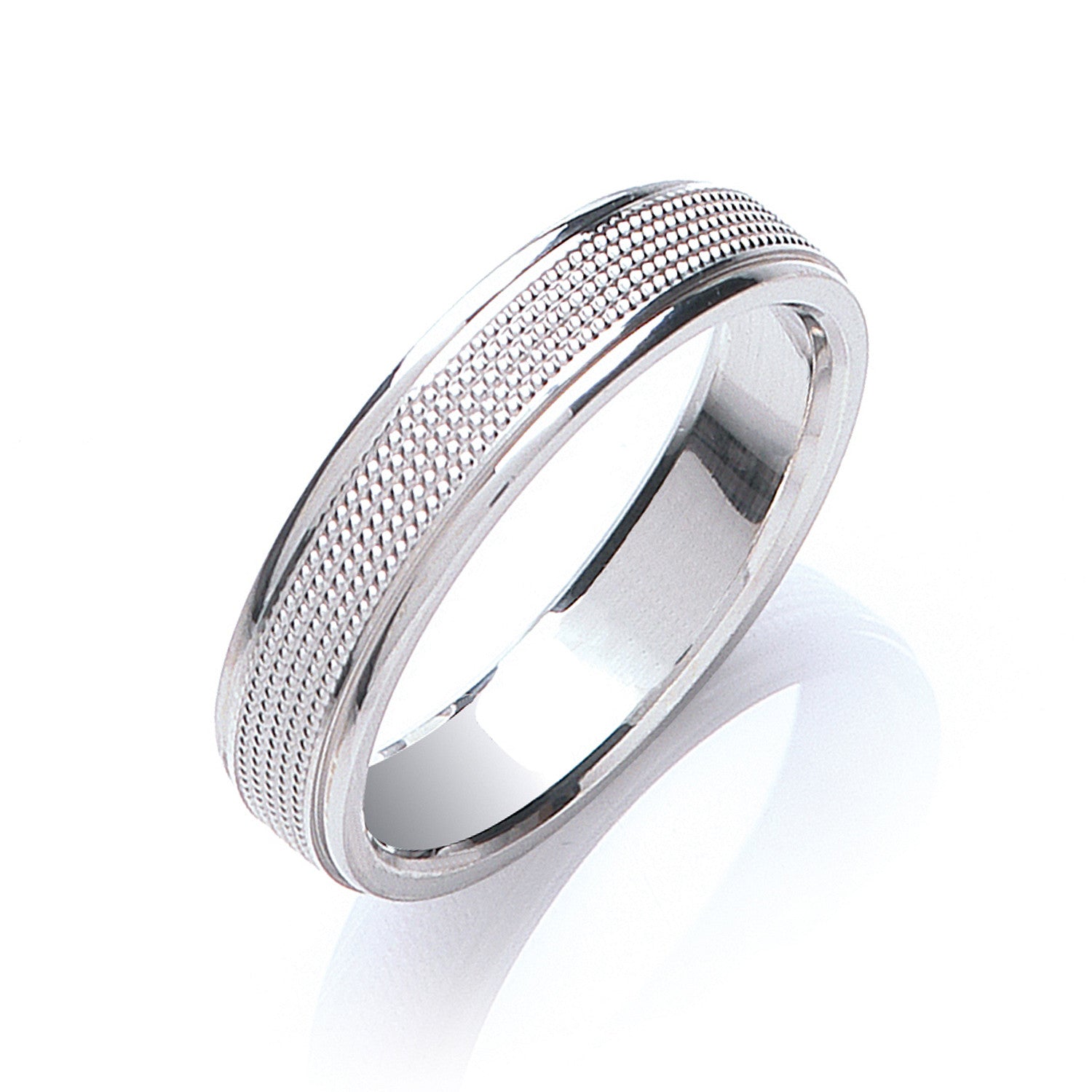 5mm Flat Court Mill Grain Centre Wedding Band - Platinum