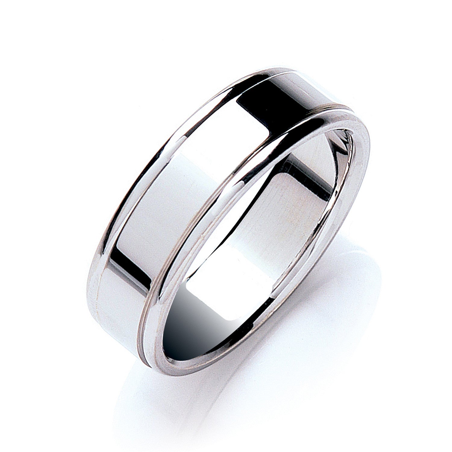 7mm Flat Court Track Edge Polish Wedding Band - Palladium 950