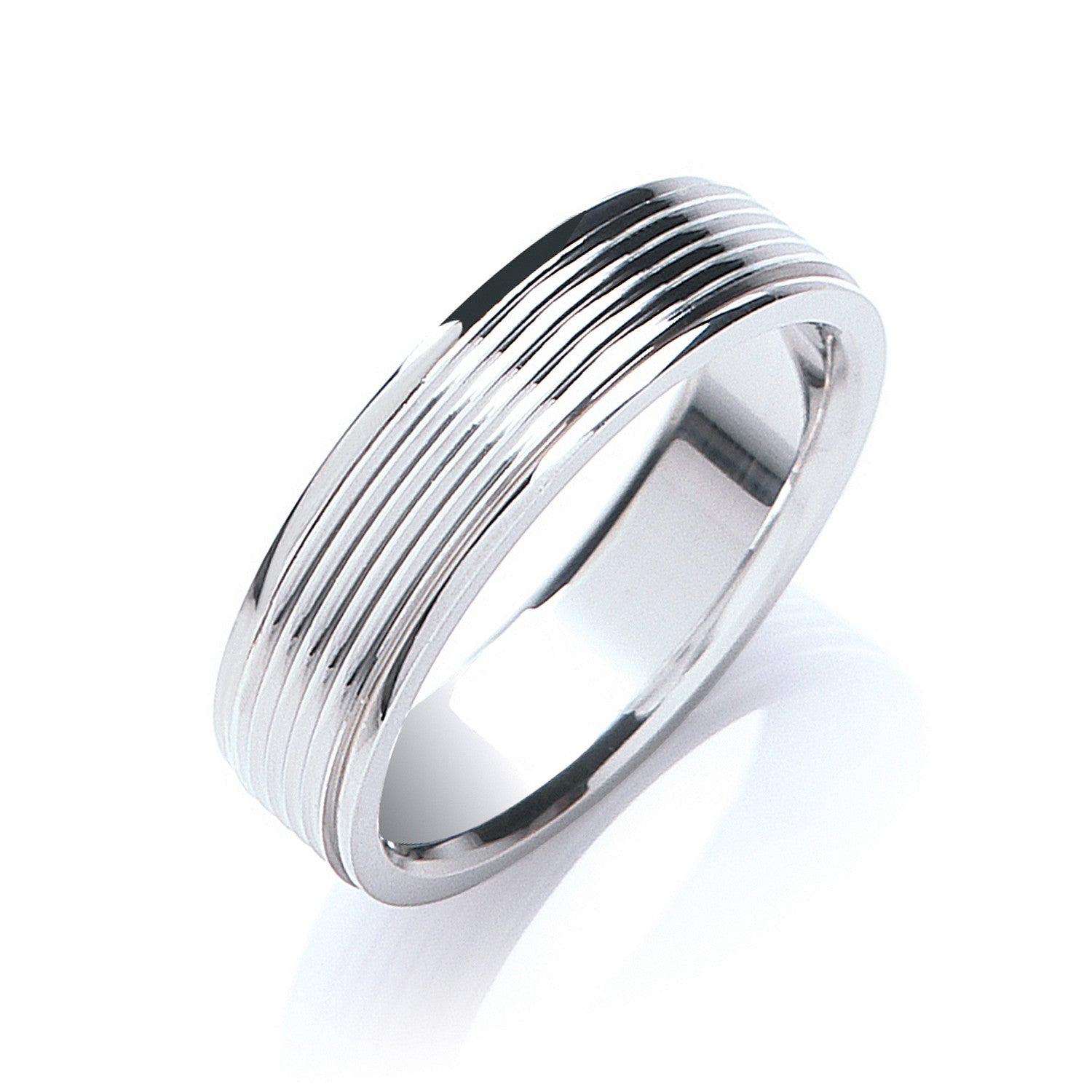 6mm Flat Court Ribbed Wedding Band - 18ct Gold