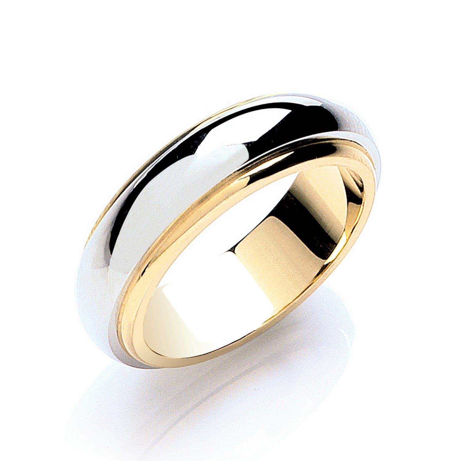 6mm Two Colour Step-Cut D-Shape Wedding Band - 9ct Gold