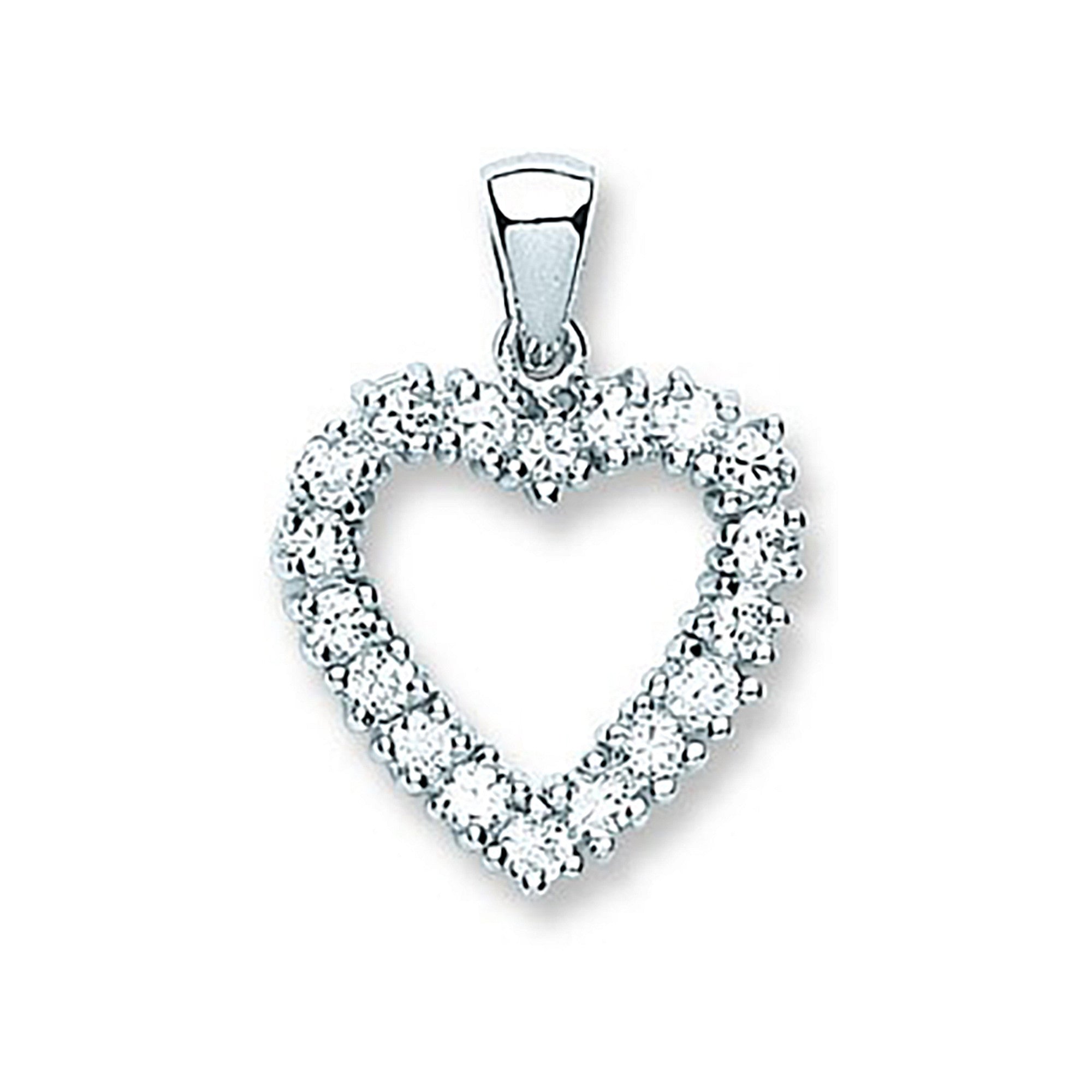 Silver Cubic Zirconia Heart Pendant - Silver