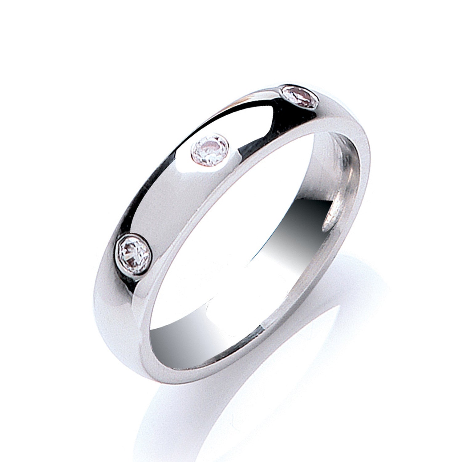 0.12ctw 3st Brilliant Cut Diamond Set 4mm Court Wedding Band - 9ct Gold