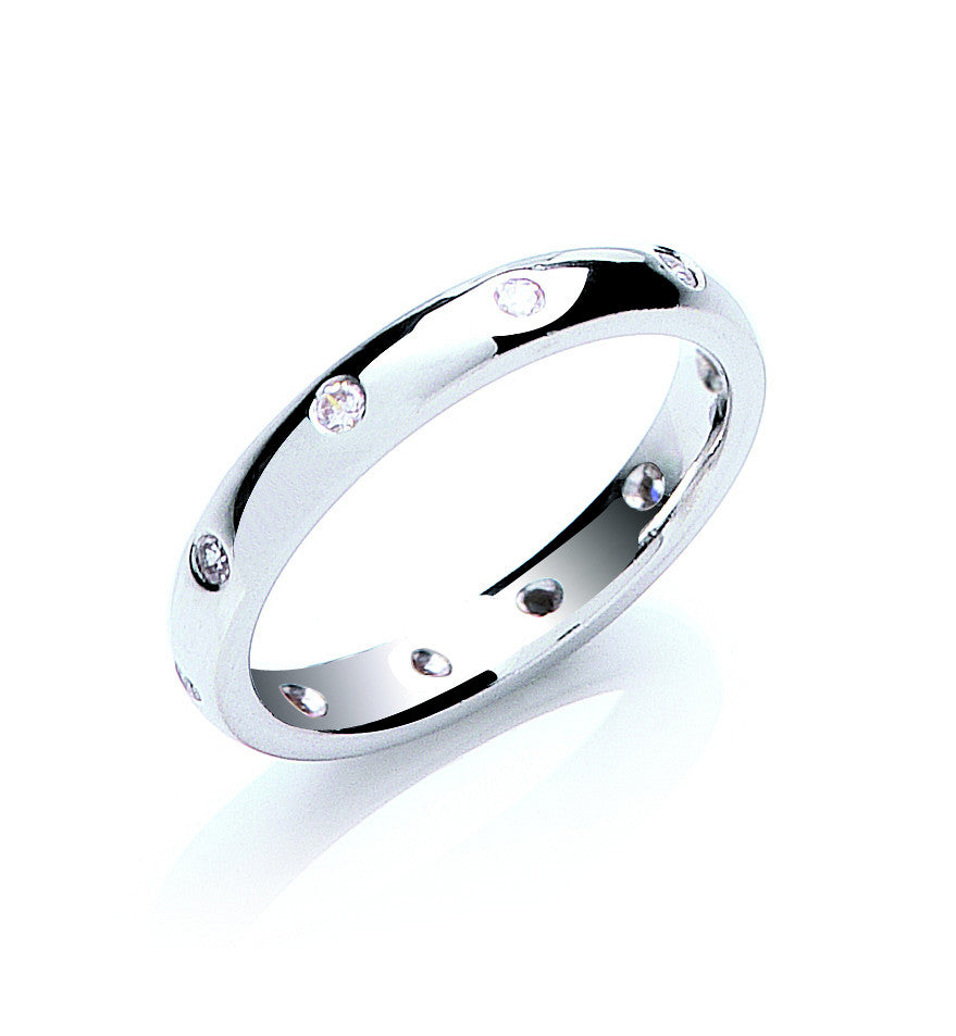 0.20ctw 10st Brilliant Cut Diamond Set 3mm Platinum Court Wedding Band - Platinum