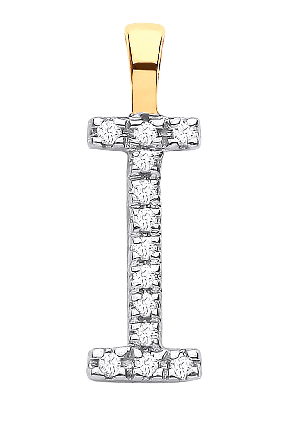 Or jaune 9 carats, diamant 0,05 carat, initiale I - Or 9 carats