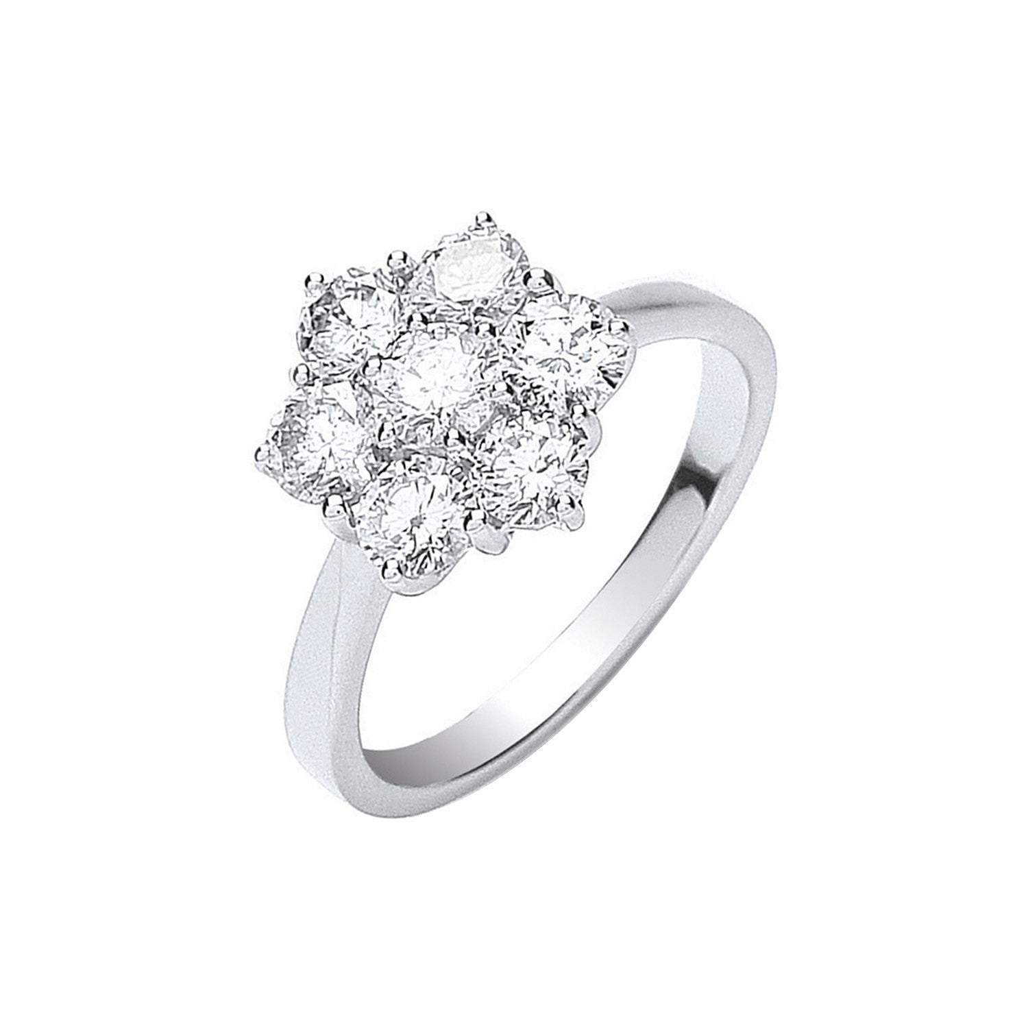 Bague 7 pierres grappe de diamants D.1.50ctw en or blanc 18 carats - Or 18 carats