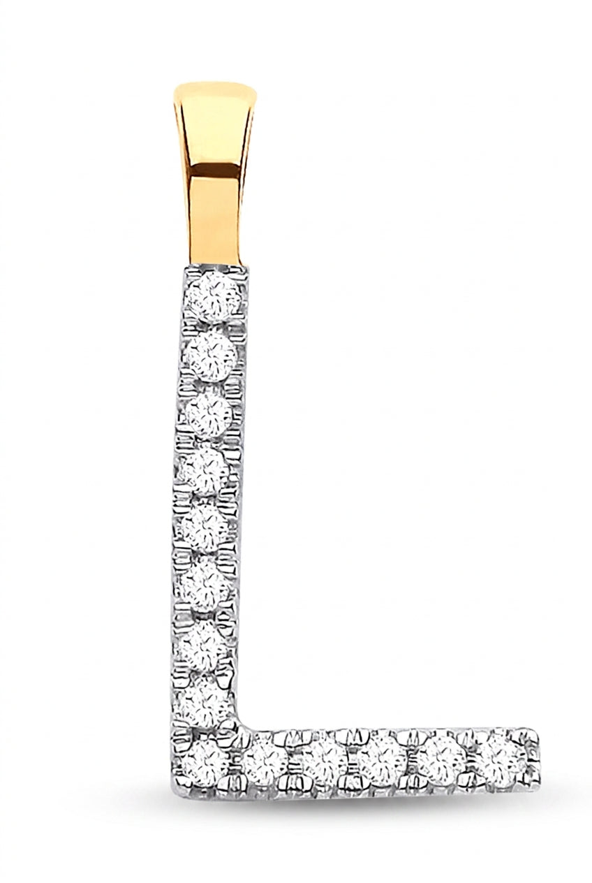 9ct Yellow Gold 0.05ct Diamond L Initial