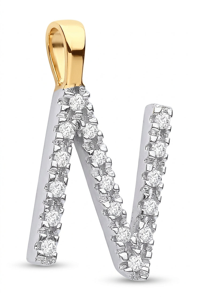 9ct Yellow Gold 0.05ct Diamond N Initial