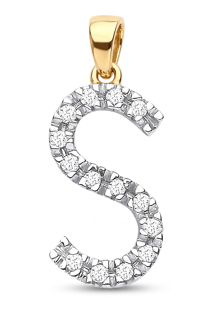 9ct Yellow Gold 0.05ct Diamond S Initial