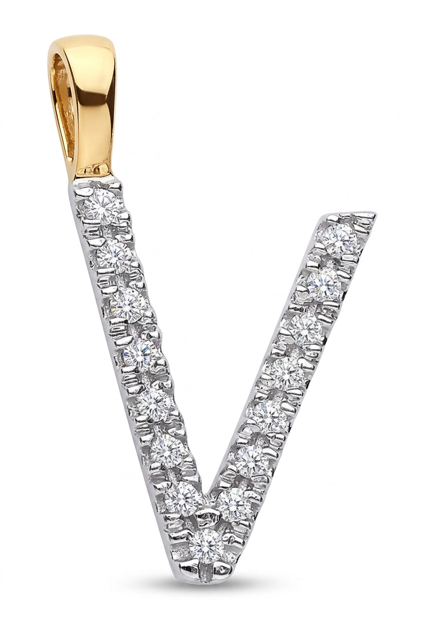 9ct Yellow Gold 0.05ct Diamond V Initial