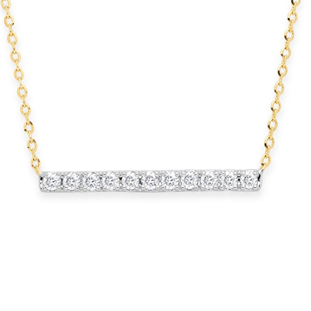 9ct Yellow Gold 0.20ct Diamond Bar Necklace (chain 17")