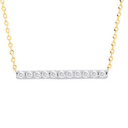 9ct Yellow Gold 0.20ct Diamond Bar Necklace (chain 17") - 9ct Gold