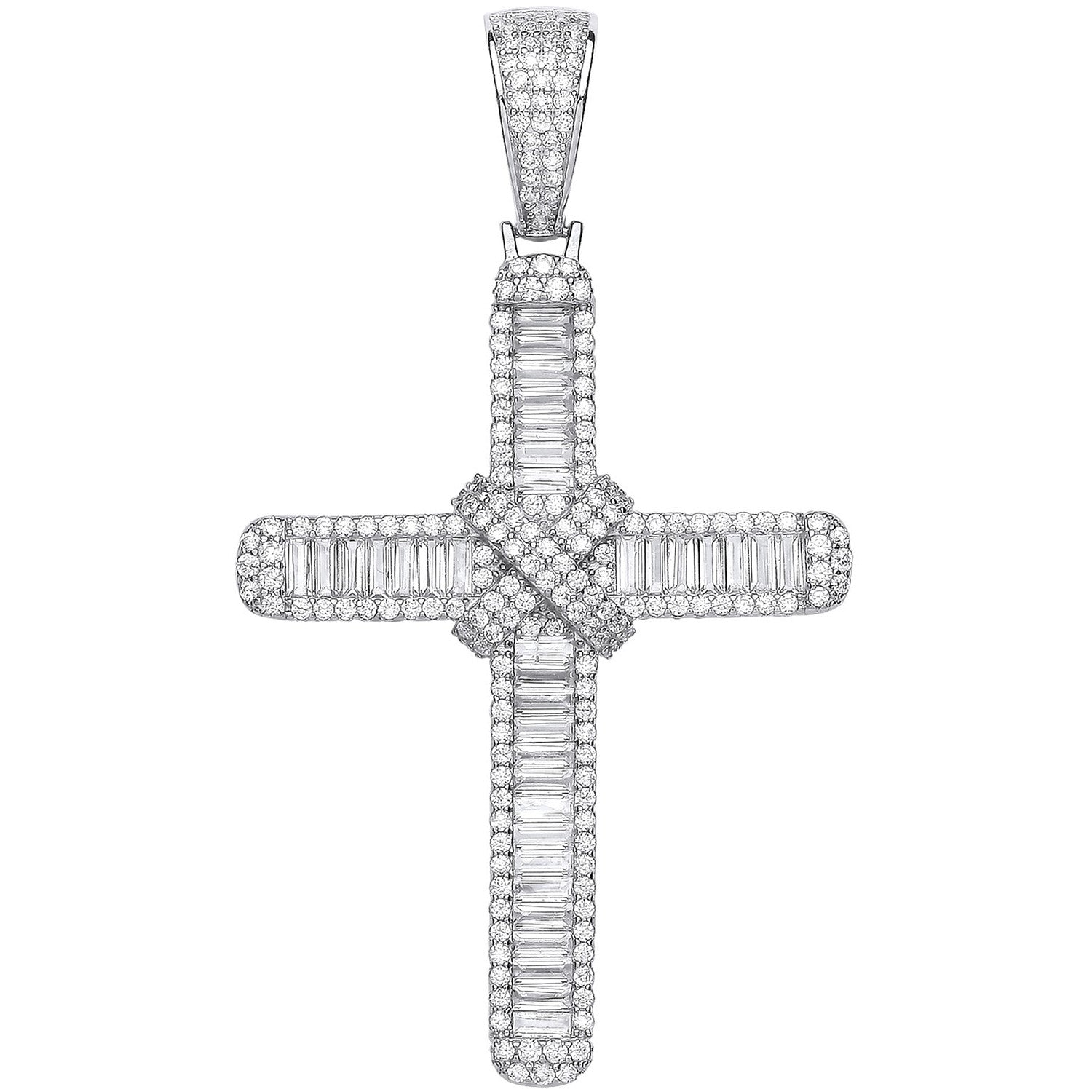 Silver Baguettes & Round Cubic Zirconias Large Cross - Silver