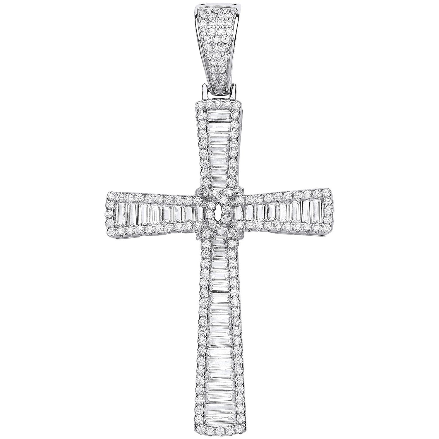 Silver Baguettes & Round Cubic Zirconias Large Cross - Silver