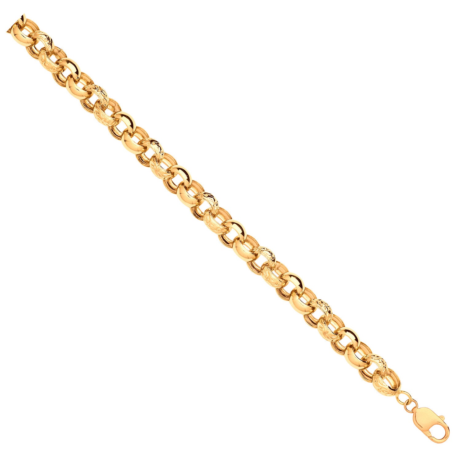Yellow Gold Plain & Engraved Round 12.5mm Belcher Chain - 9ct Gold