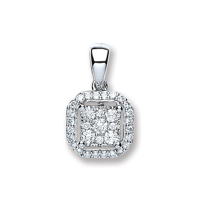 18ct White Gold 0.20ct Diamond Square Pendant - 18ct Gold