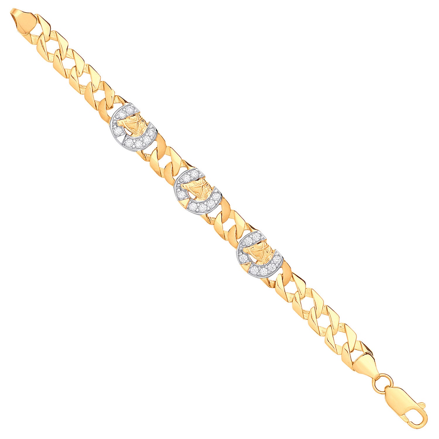 Yellow Gold Lucky Horseshoe Cubic Zirconia Charms Baby Bracelet - 9ct Gold