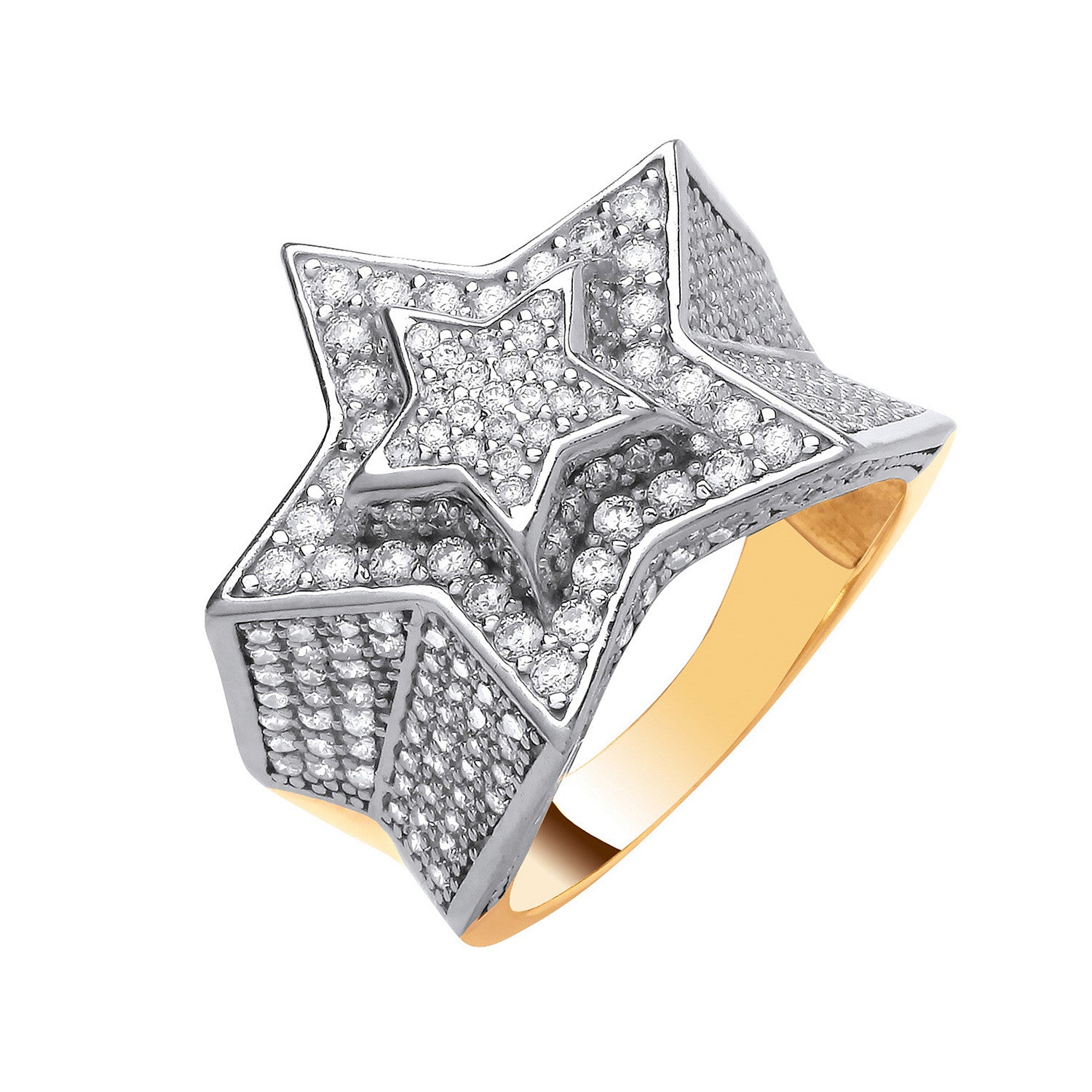 Yellow Gold Cubic Zirconia 3D Star Ring - 9ct Gold