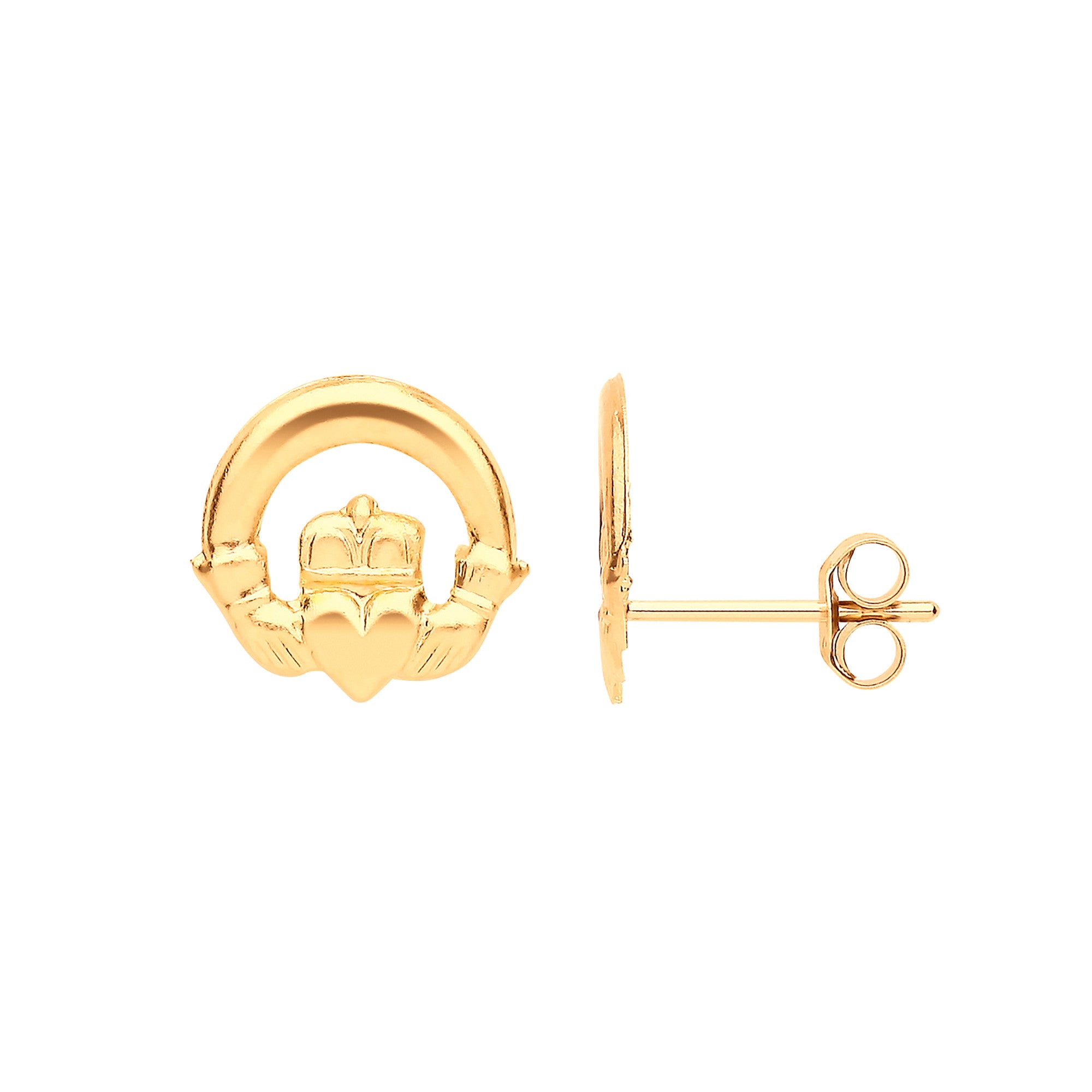Yellow Gold Claddagh Stud Earrings - 9ct Gold