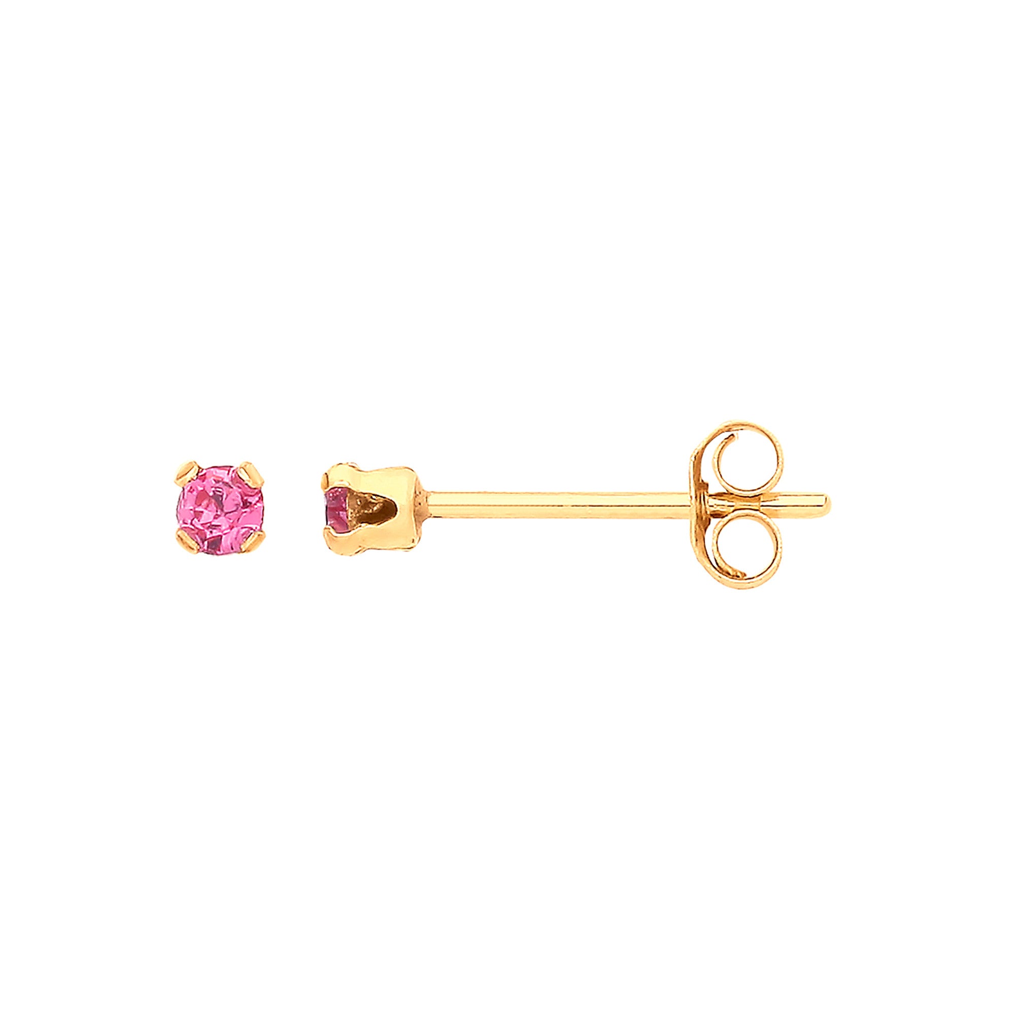 9ct Yellow Gold 2mm Claw Set Pink Crystal Studs - 9ct Gold