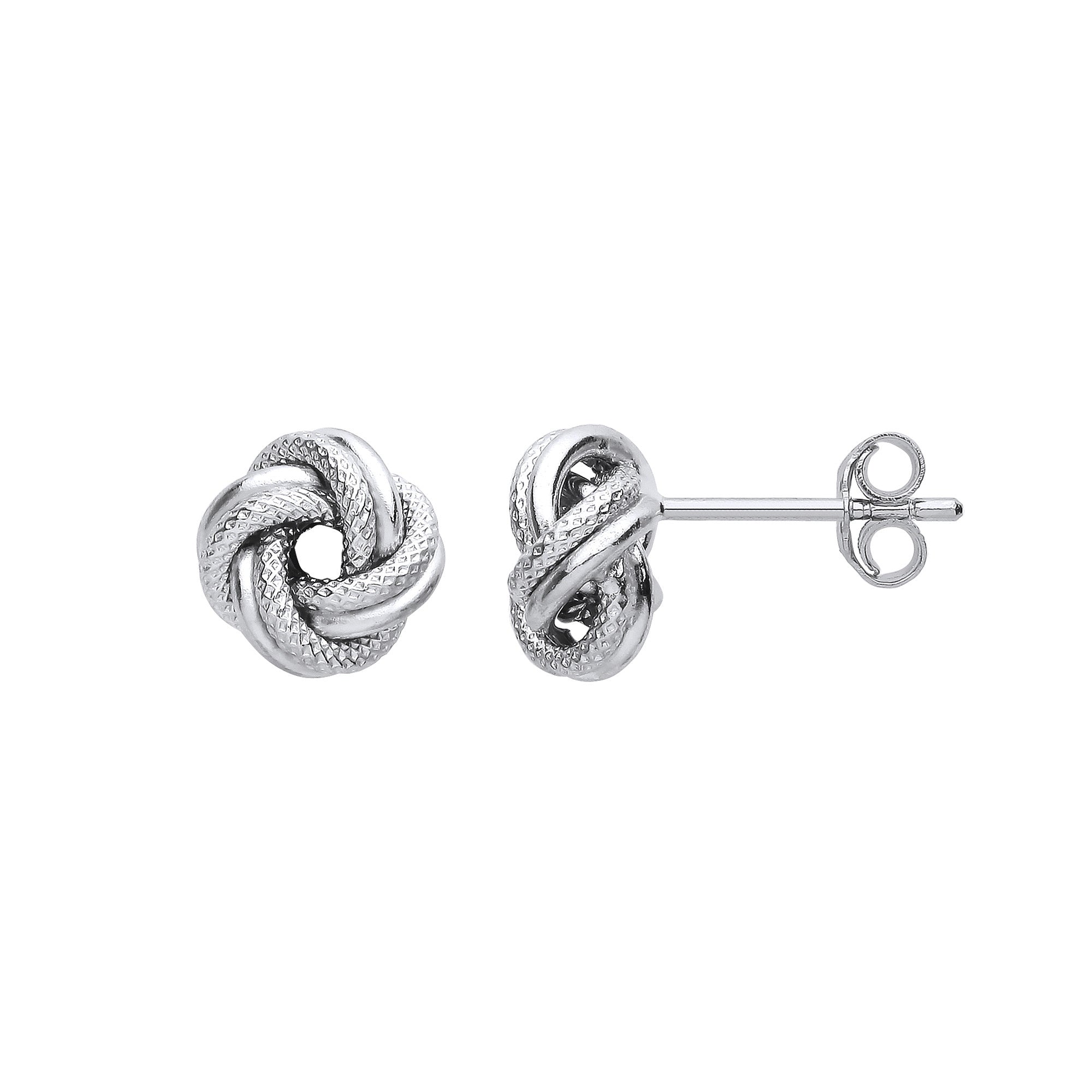 Silver Textured - Plain finish Knot Stud Earrings - Silver