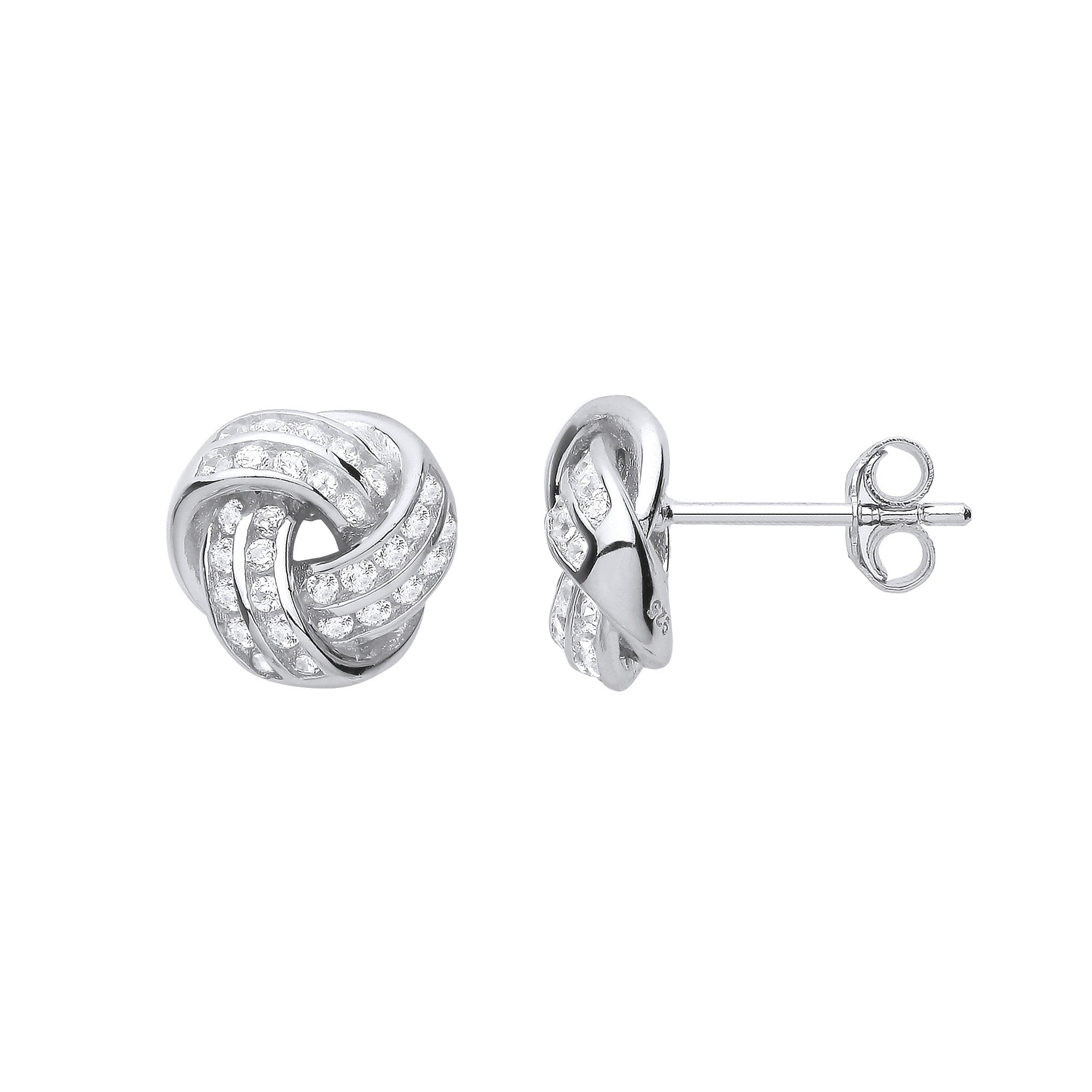 Silver Cubic Zirconia Knot Stud Earrings - Silver