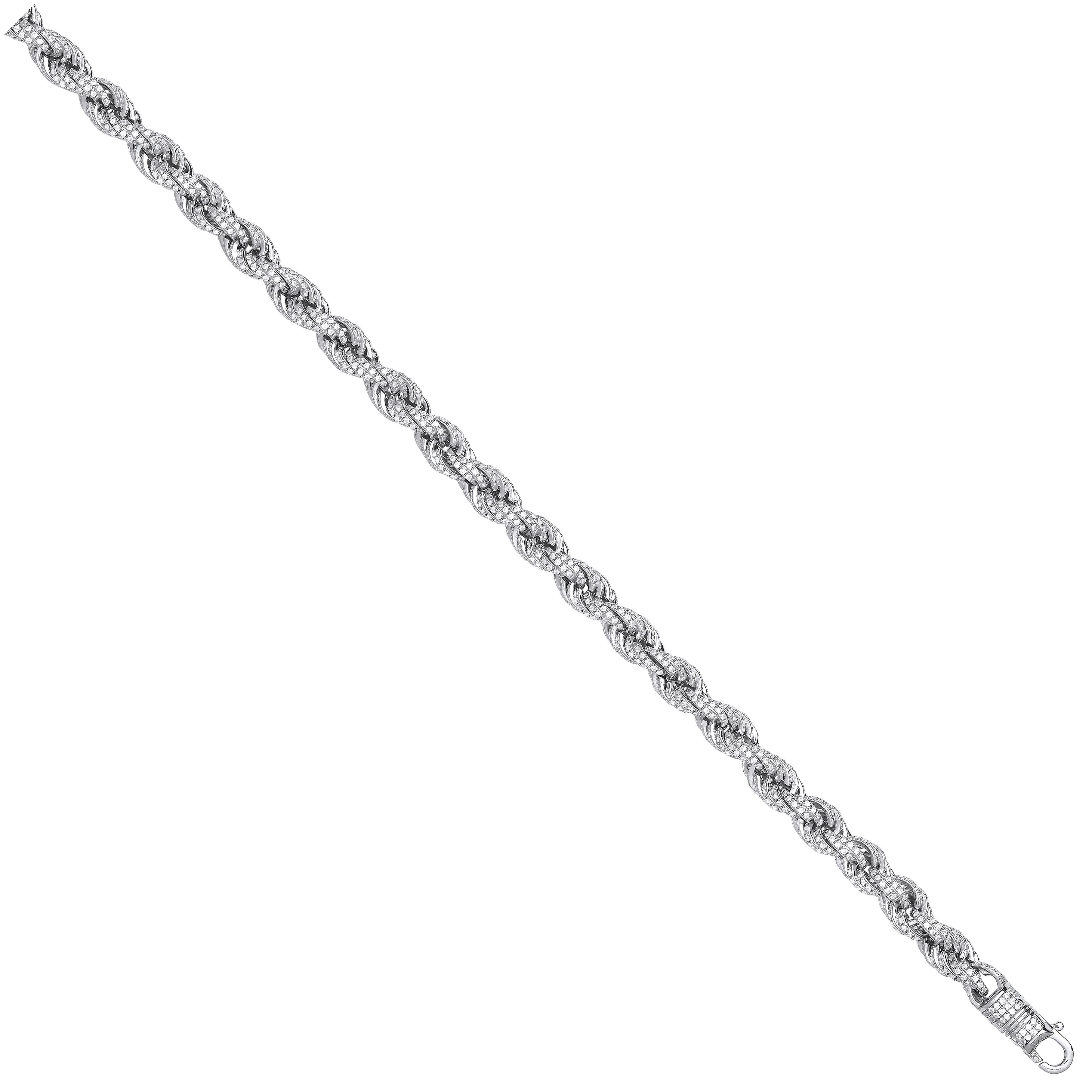 Silver 7mm Cubic Zirconia Set Rope Chain - Silver