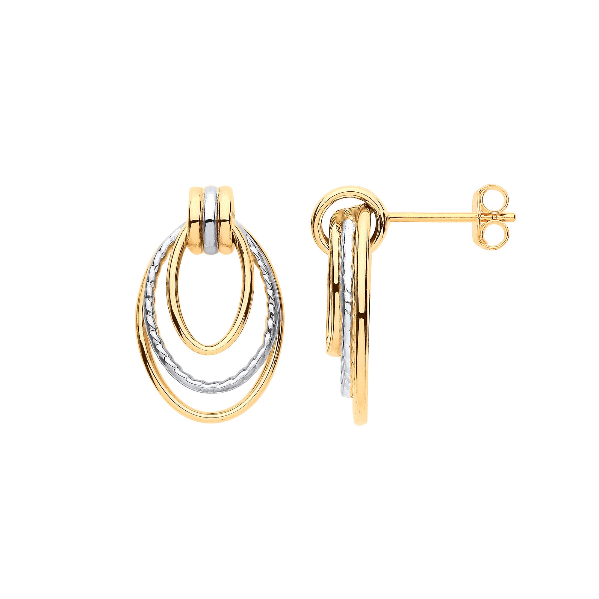 White Yellow Gold Graduated Oval Drop Earrings - 9ct Gold
