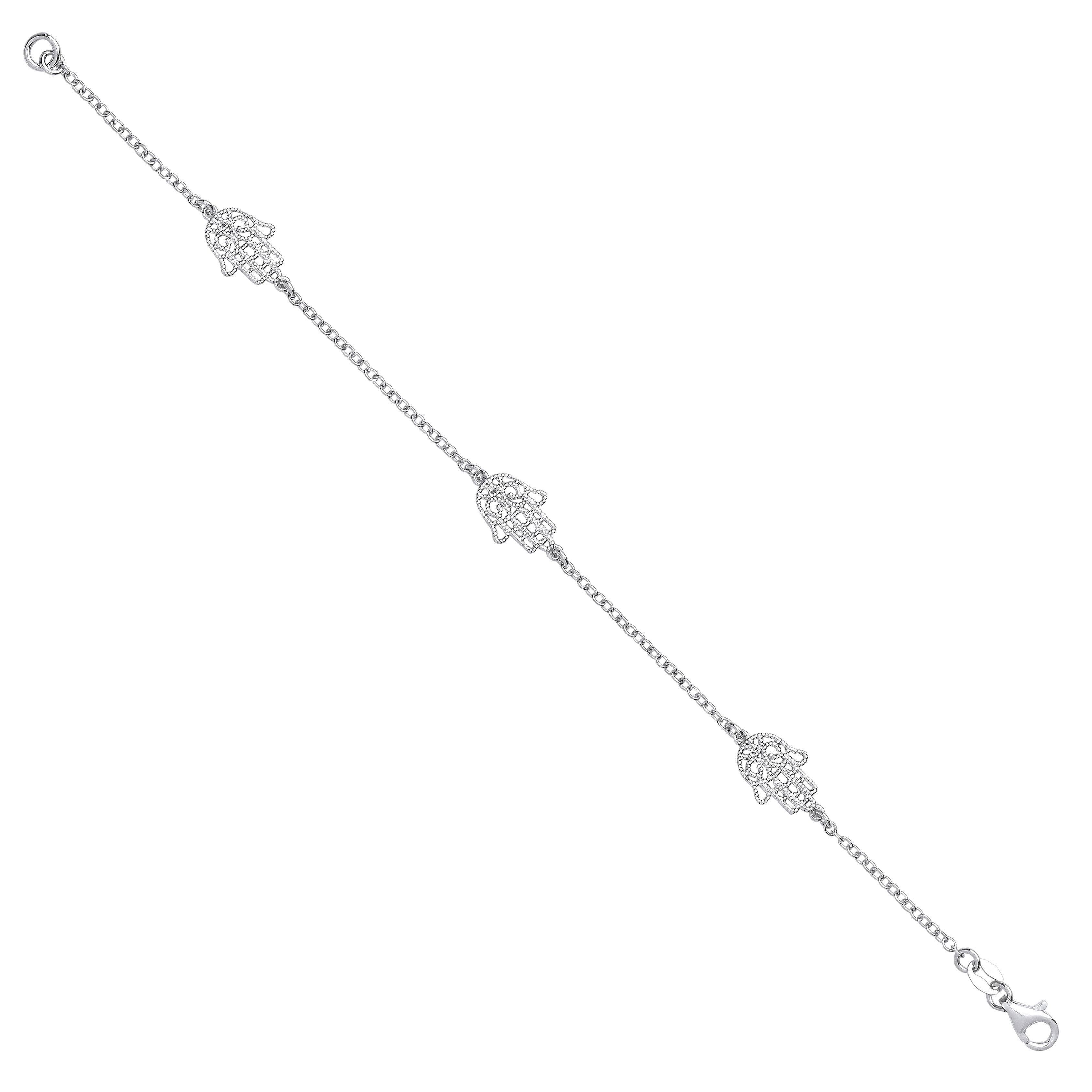 Silver Hamsa Hand Ladies Bracelet - Silver
