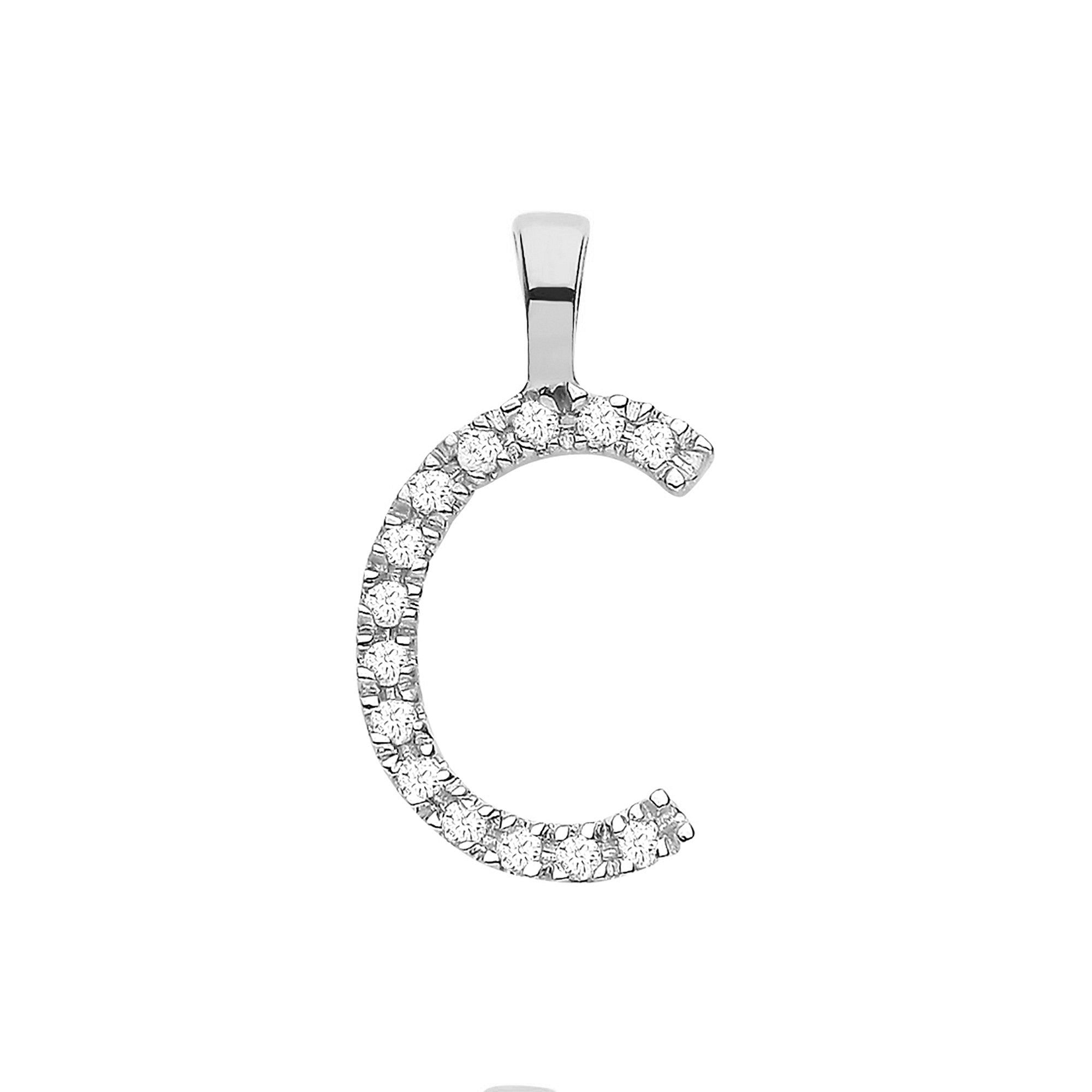 9ct White Gold 0.05ct Diamond C Initial - 9ct Gold
