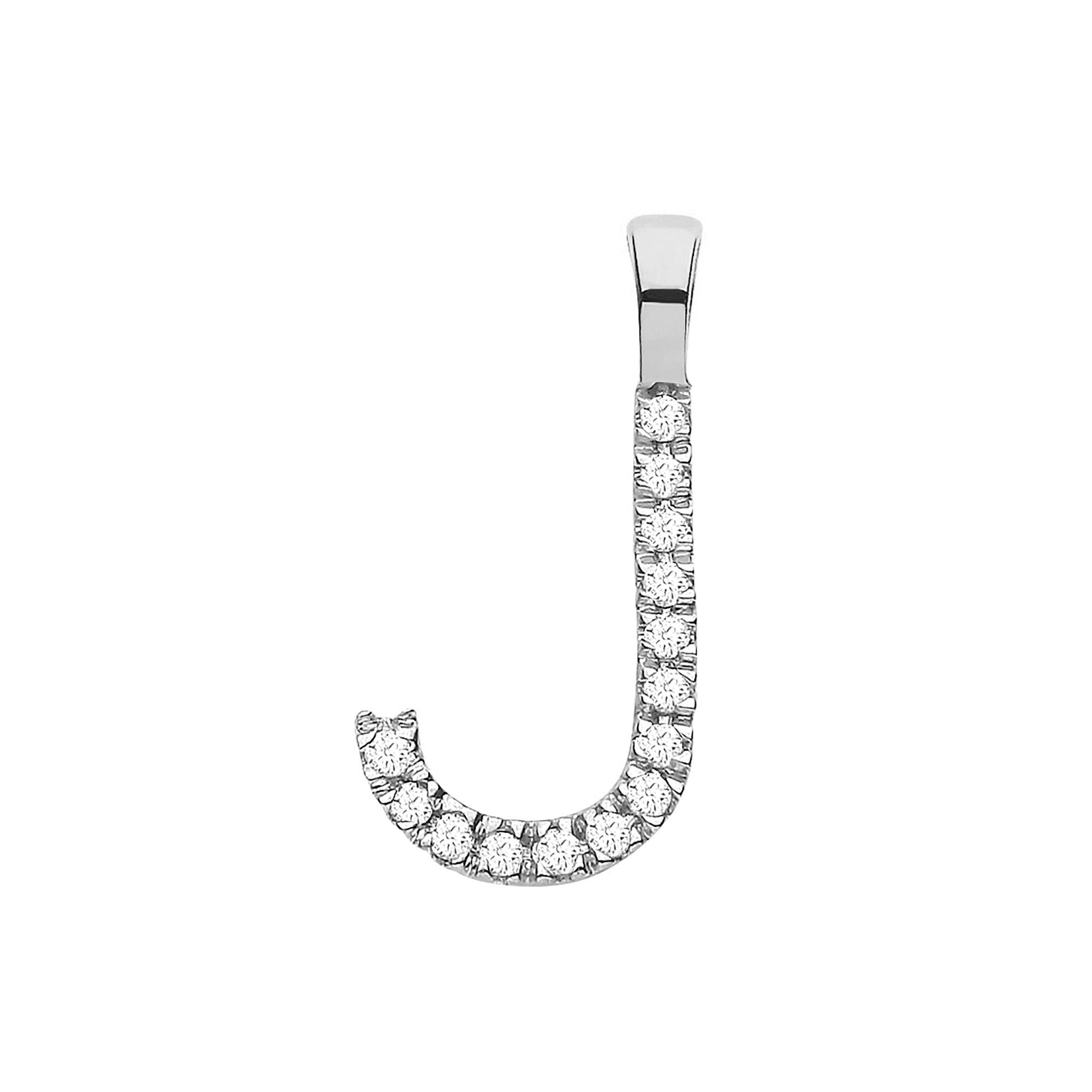 9ct White Gold 0.05ct Diamond J Initial - 9ct Gold