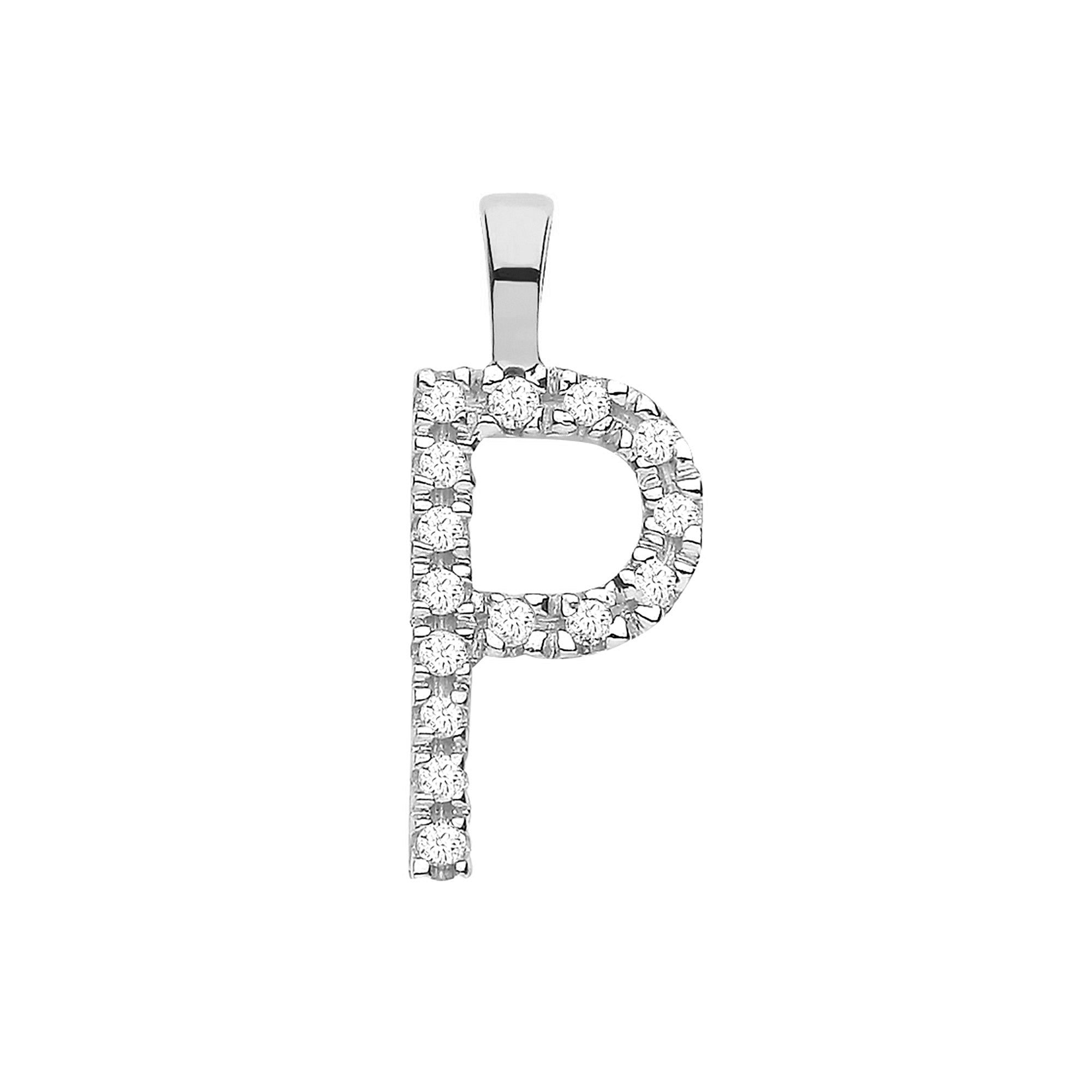 9ct White Gold 0.05ct Diamond P Initial - 9ct Gold