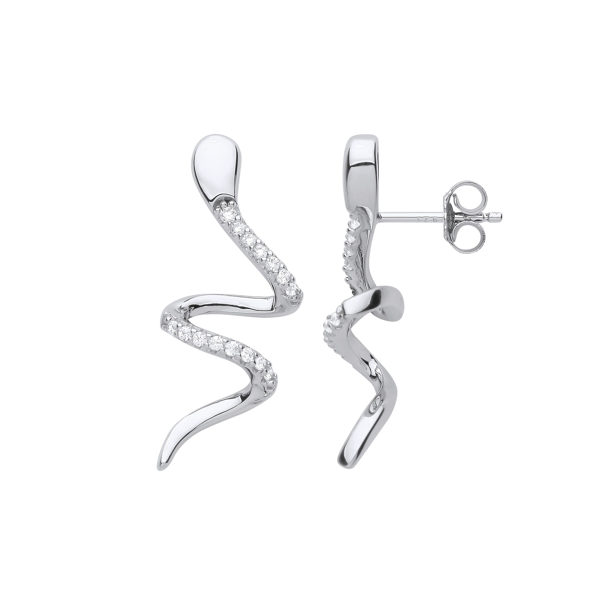 Silver Snake Cubic Zirconia Drop Earrings - Silver