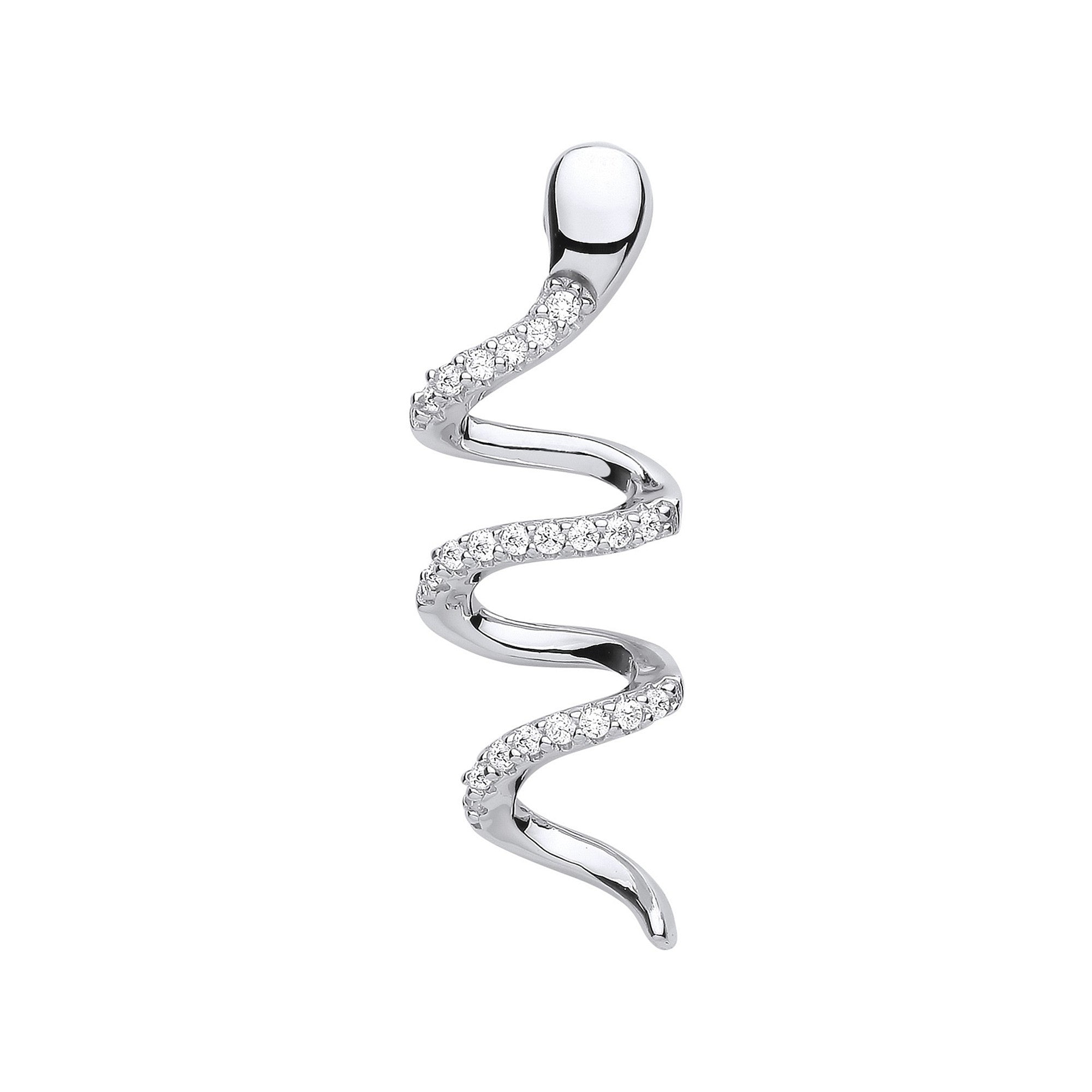 Silver Snake Cubic Zirconia Drop Pendant - Silver