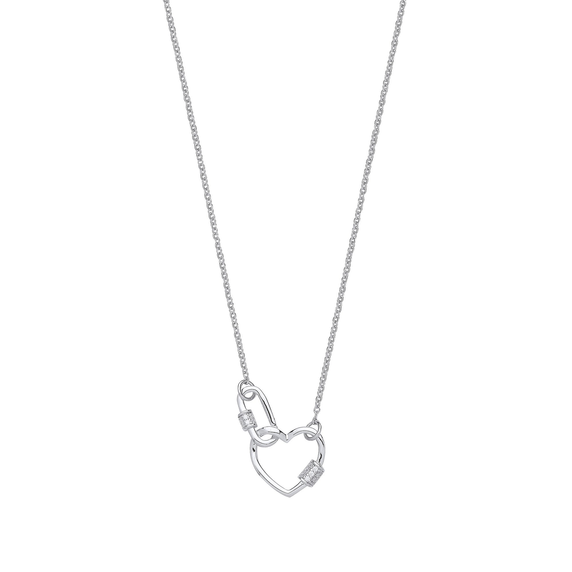 Collier en argent de 16 po avec pendentif cœur, trombone et zircons cubiques - Argent