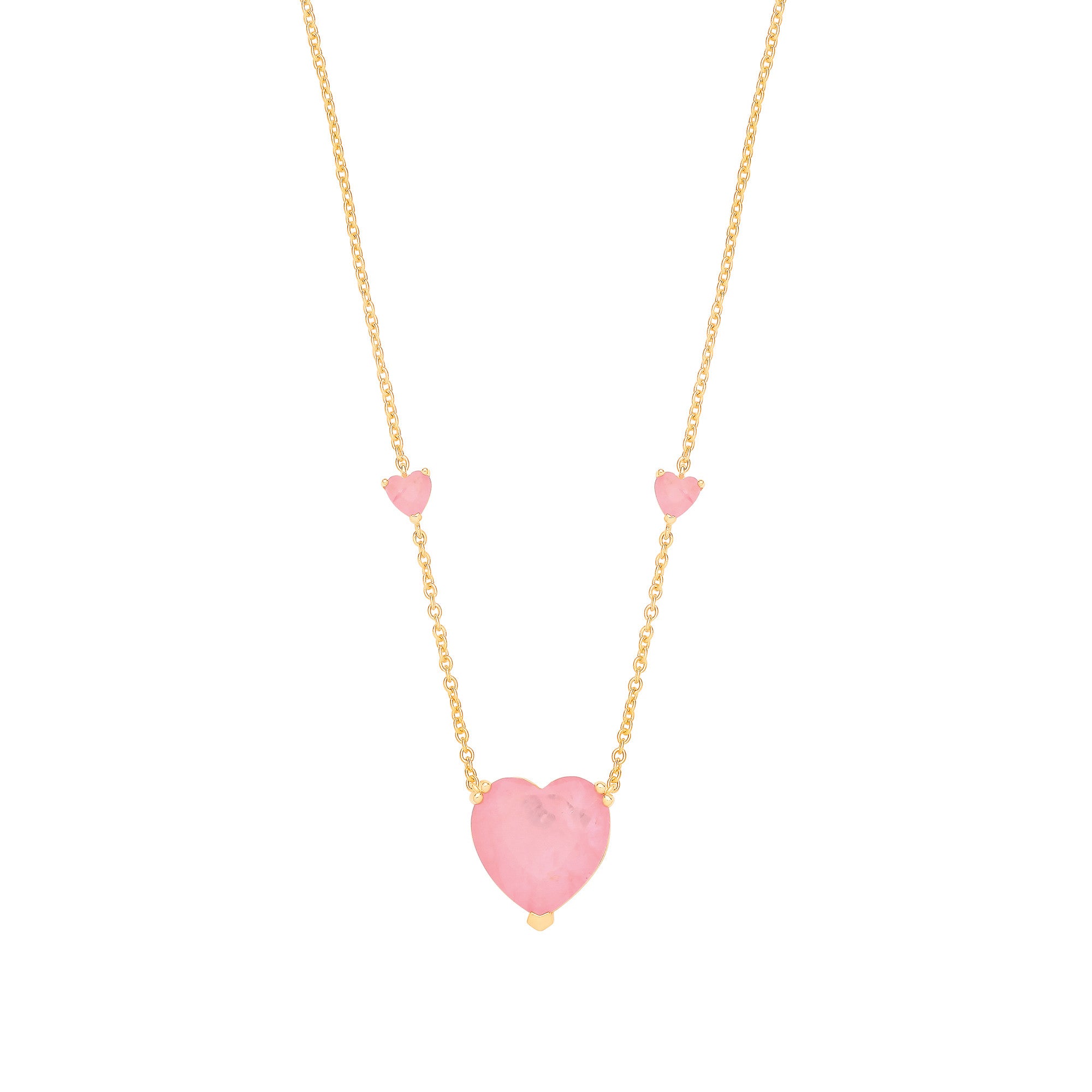 Silver Yellow Gold Plated, Pink Heart Necklace - Silver