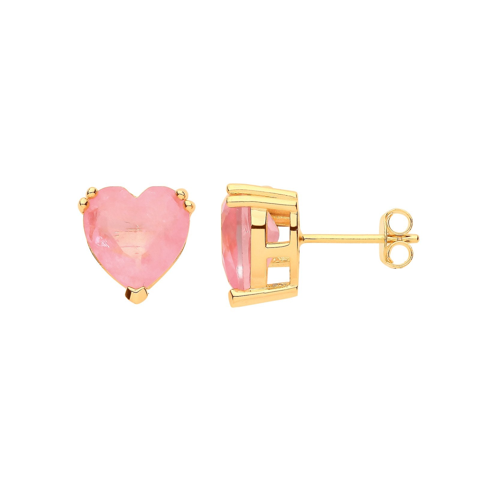 Silver YG Plated, Pink Heart Stud Earrings