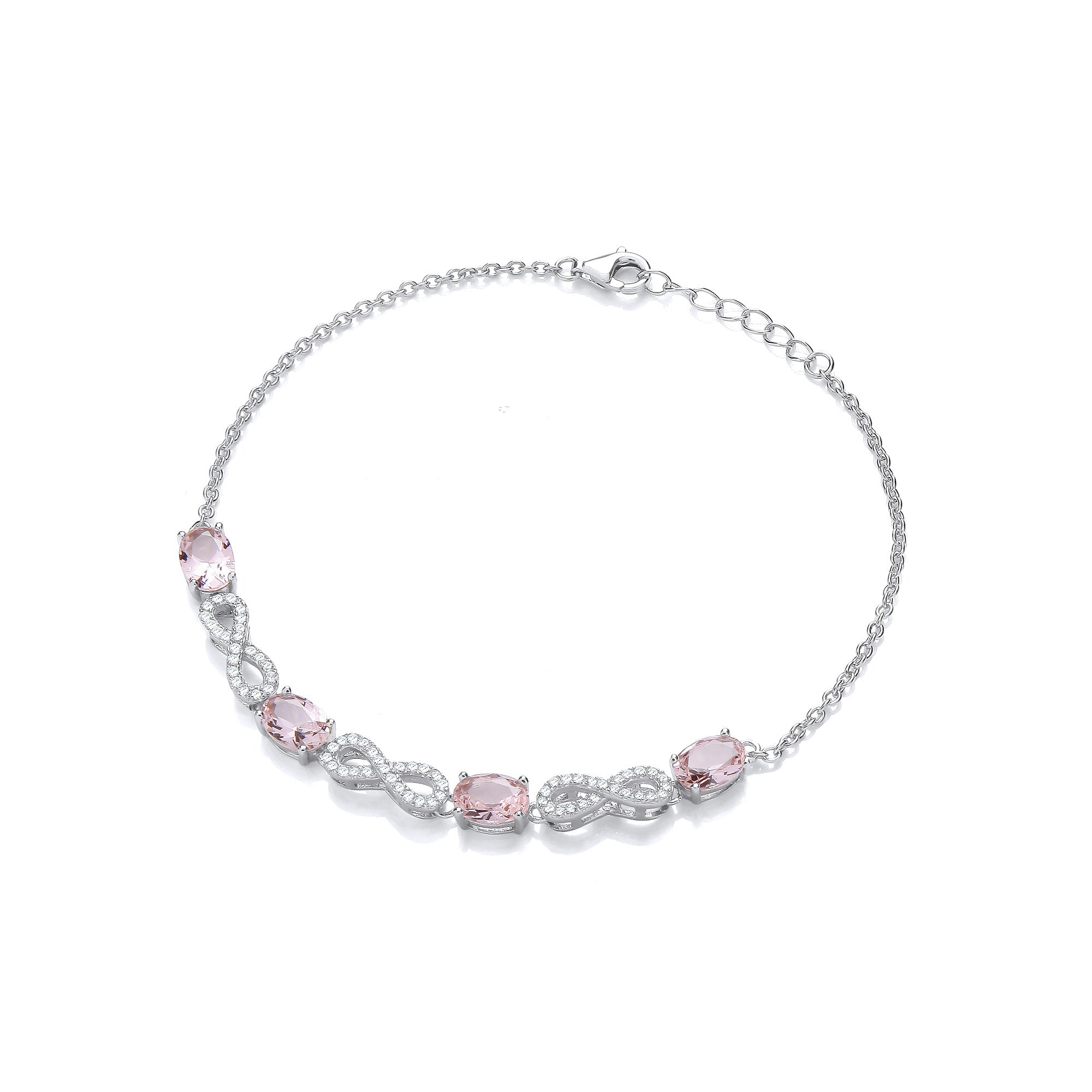 Morganite Oval Cubic Zirconias Infinity Ladies Silver Bracelet - Silver