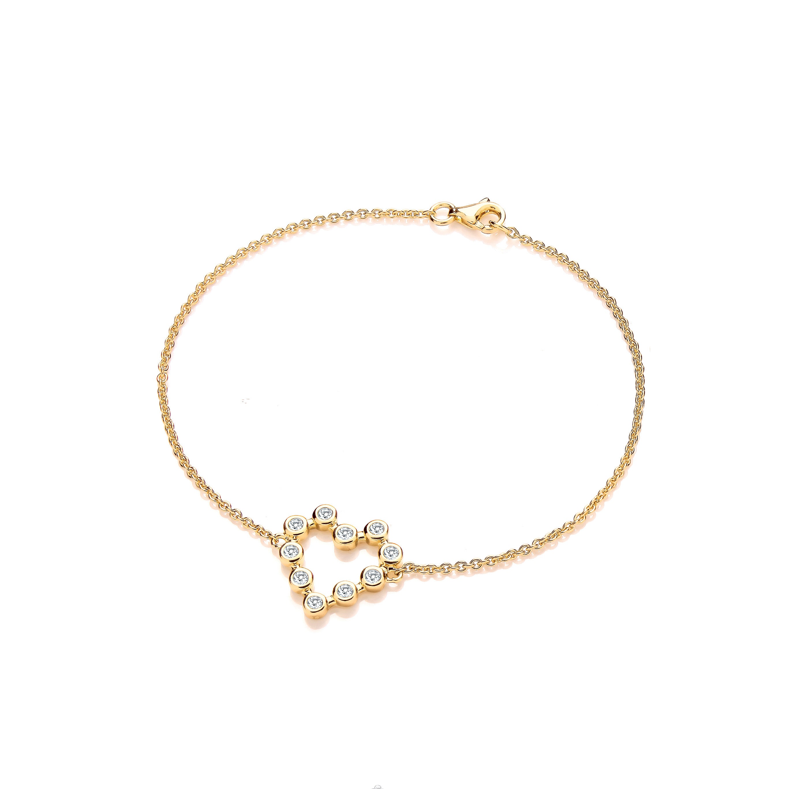 Yellow Gold Plated Silver Heart Rubover Cubic Zirconias Ladies Bracelet - Silver