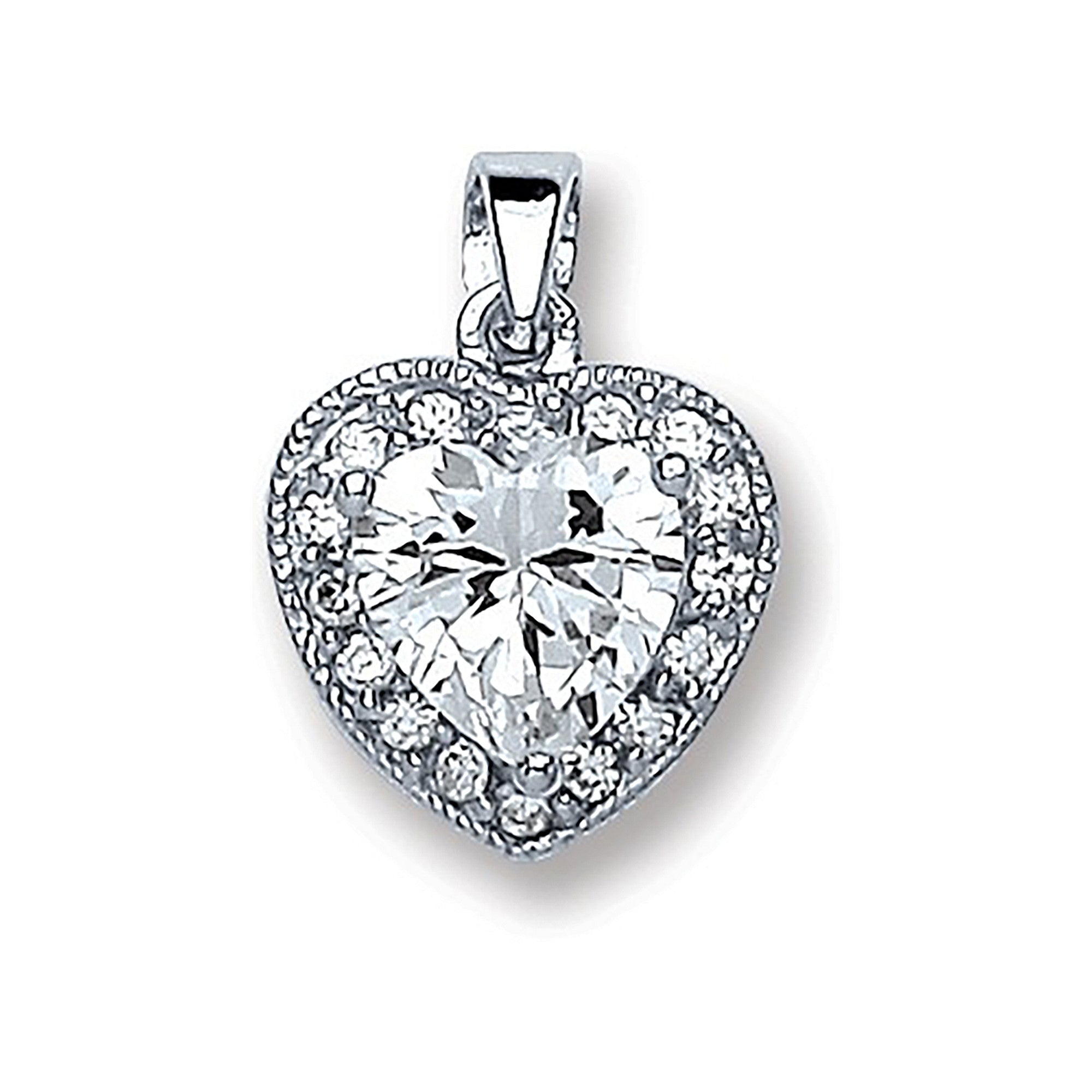 Silver Heart Cubic Zirconia Pendant - Silver