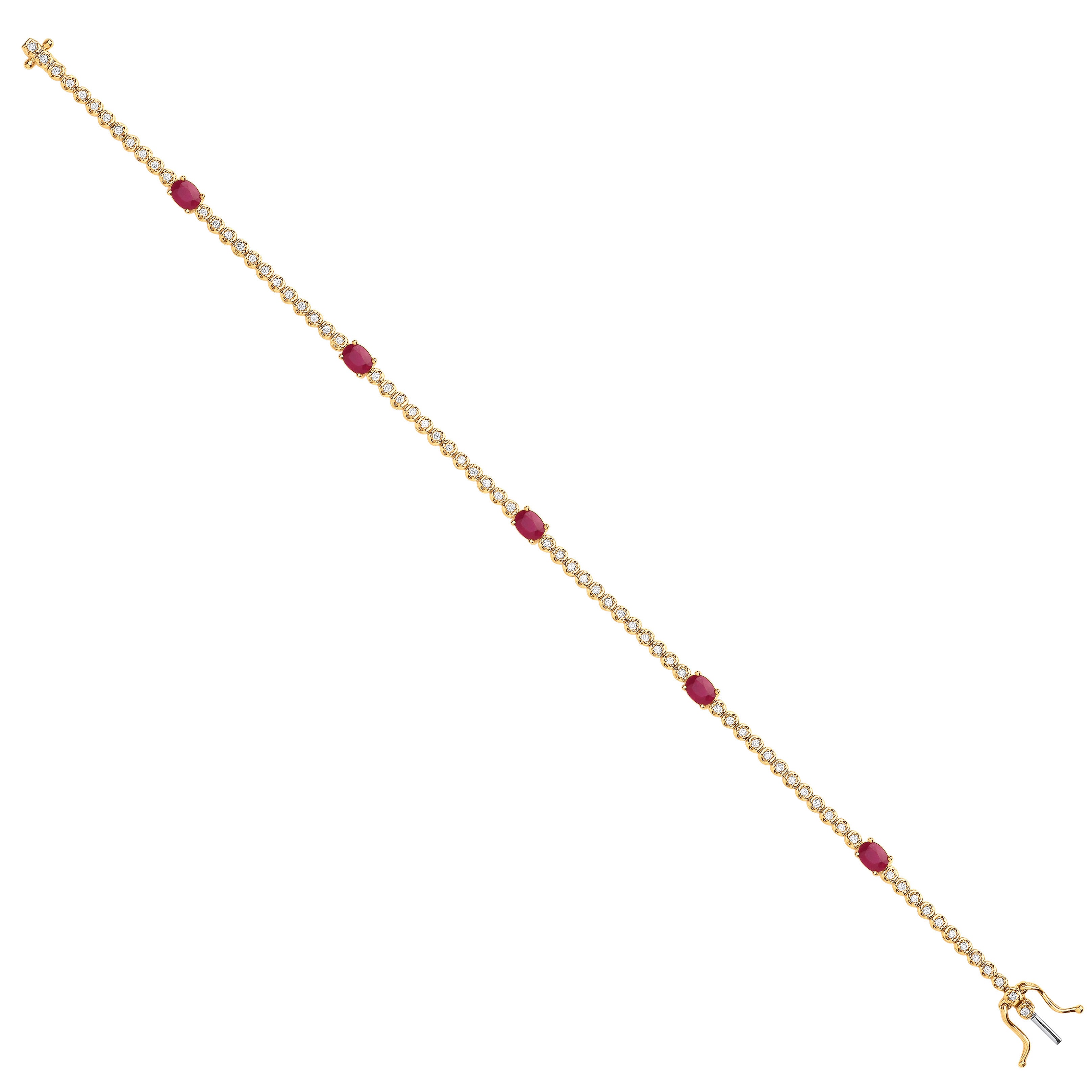 9ct Yellow Gold bracelet 0.40ct Diamond 1.15ct Ruby - 9ct Gold
