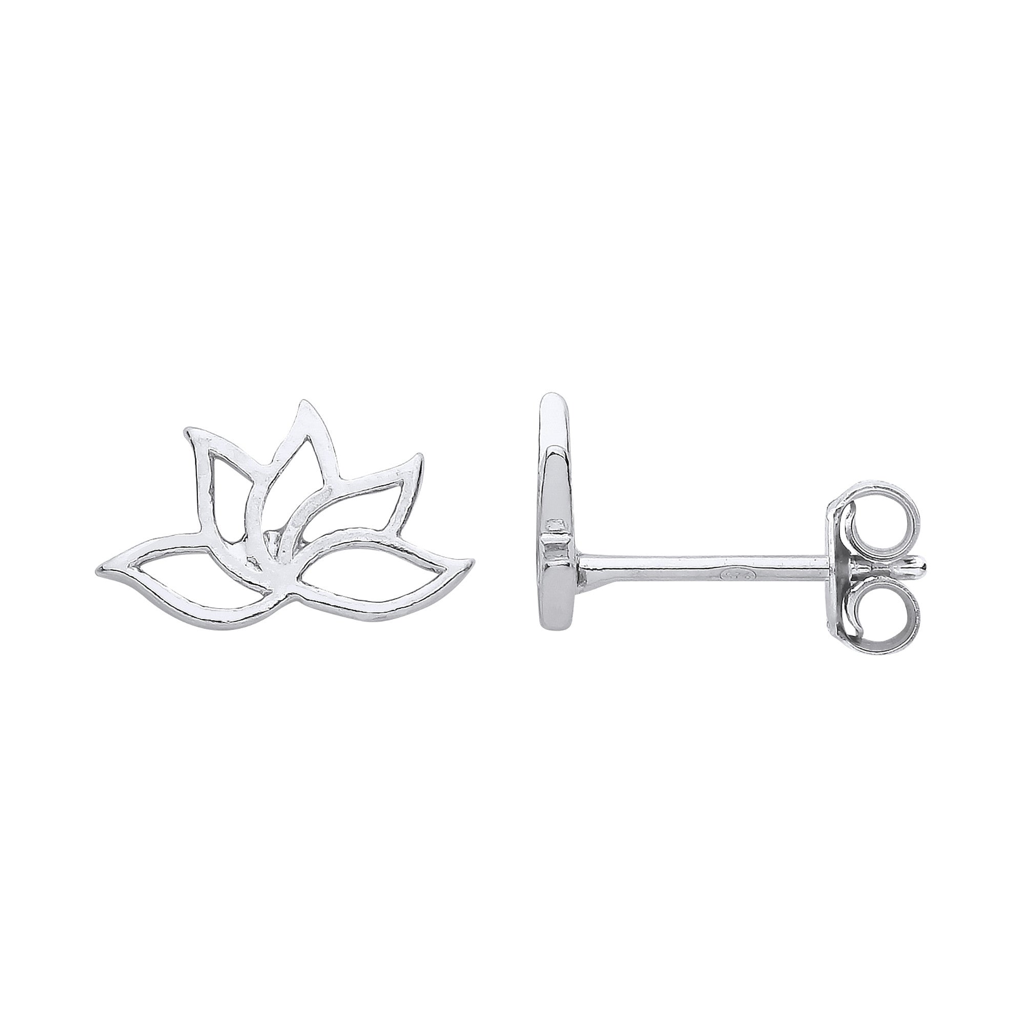 Silver Lotus Flower Stud Earrings - Silver