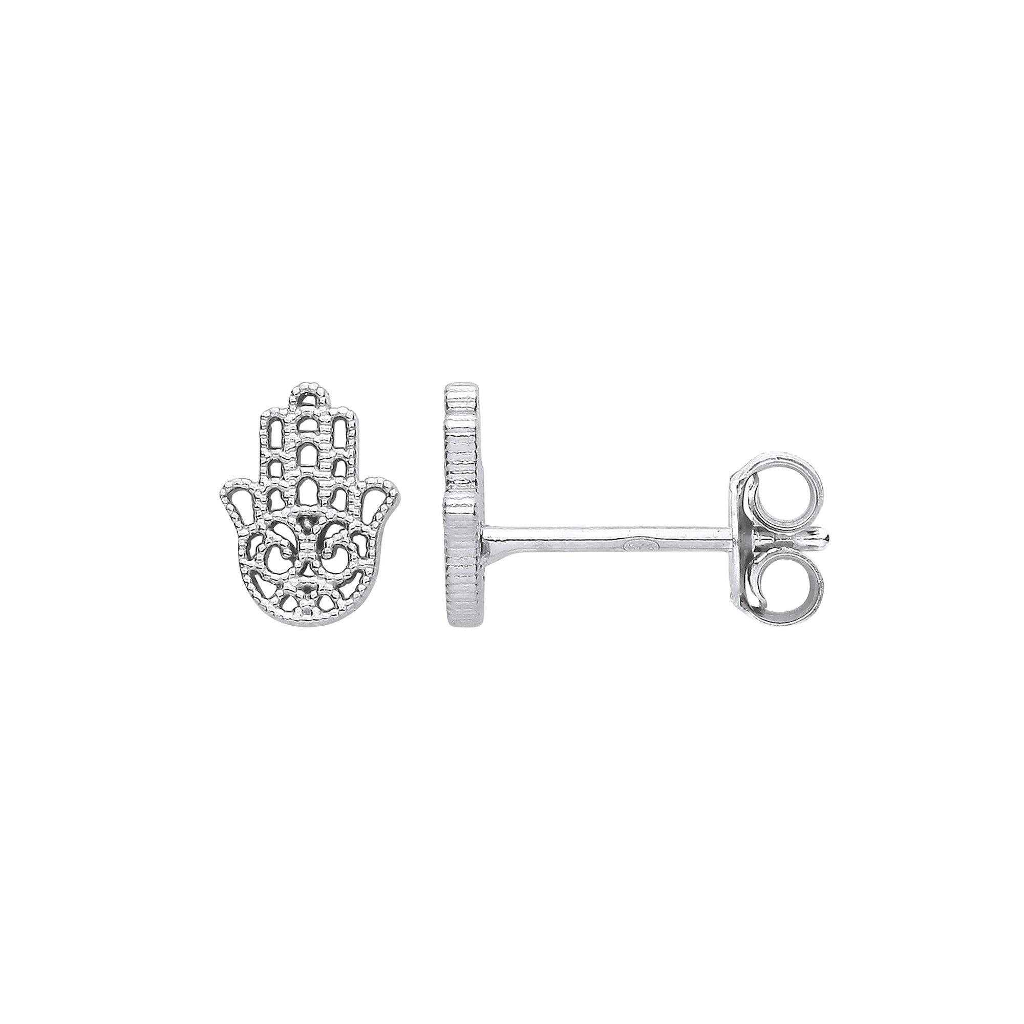 Silver Hamsa Hand Stud Earrings - Silver