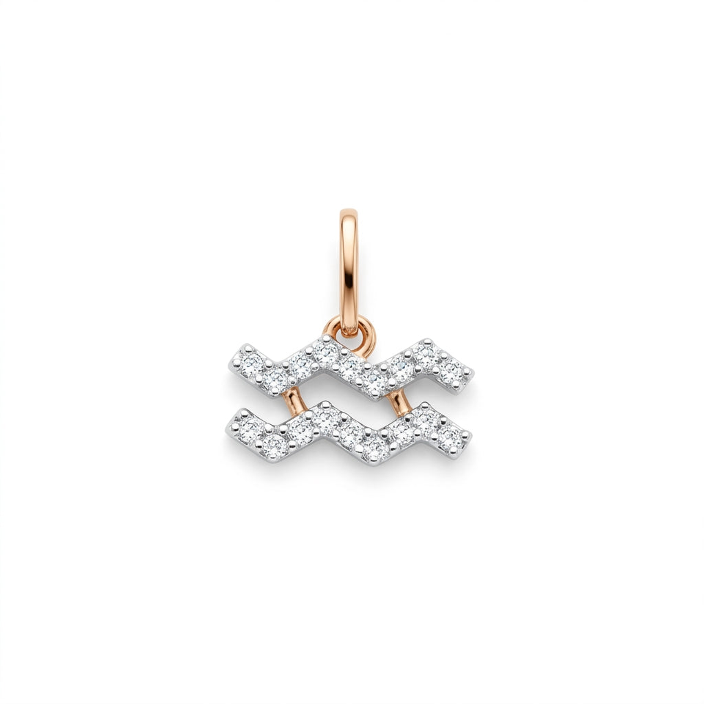 9ct Yellow Gold Aquarius Zodiac 0.10ct pendant