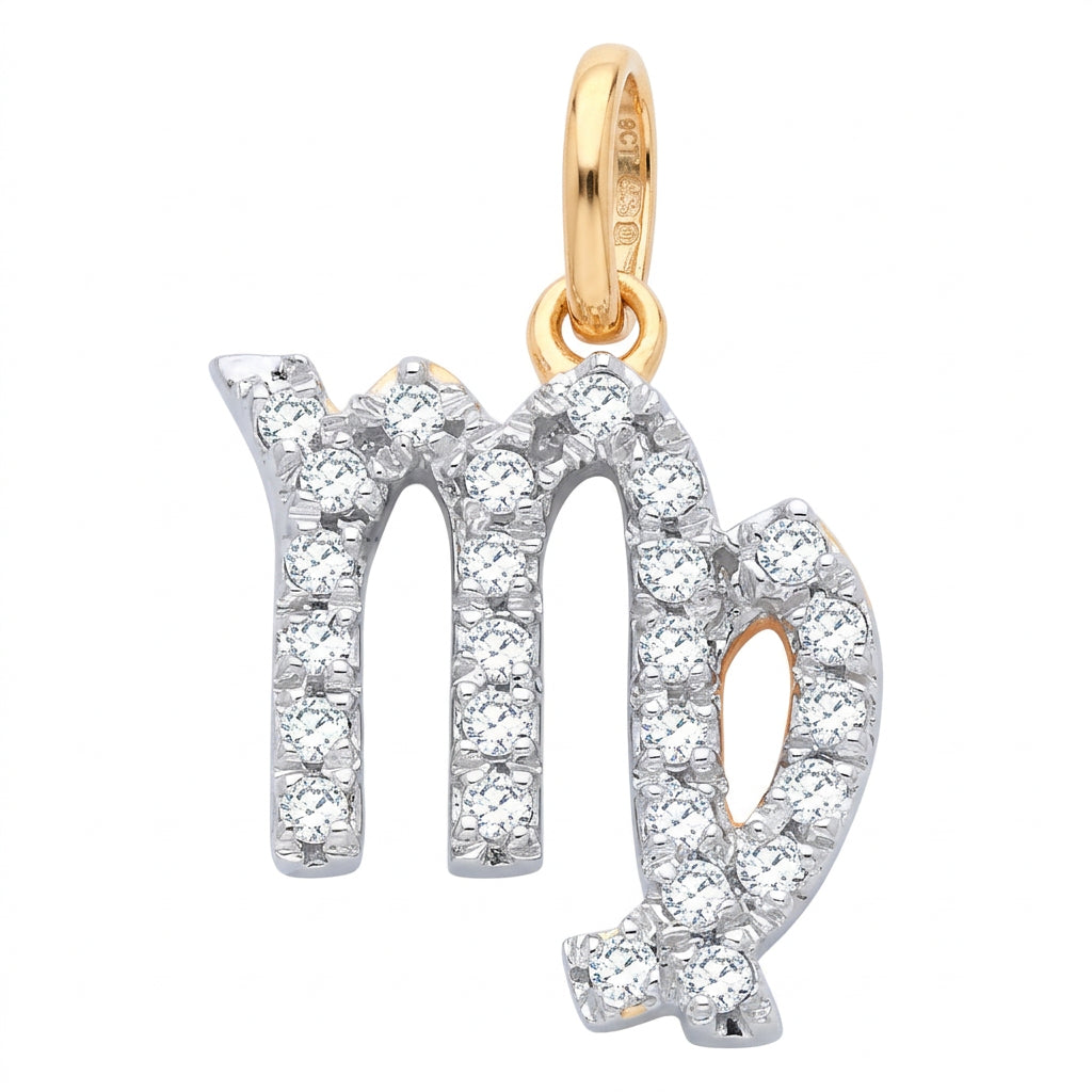9ct Yellow Gold Virgo Zodiac 0.12ct pendant