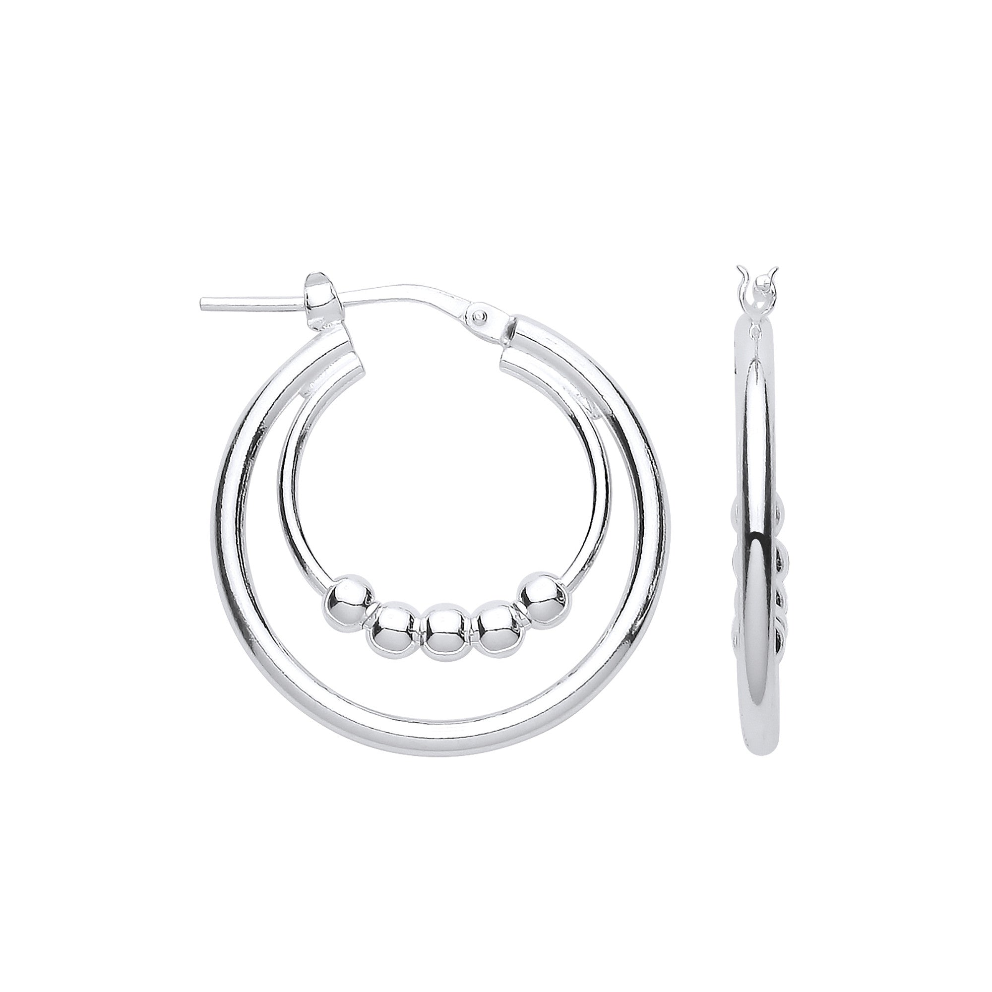 Silver Double Hoop with beads Earrings - Silver