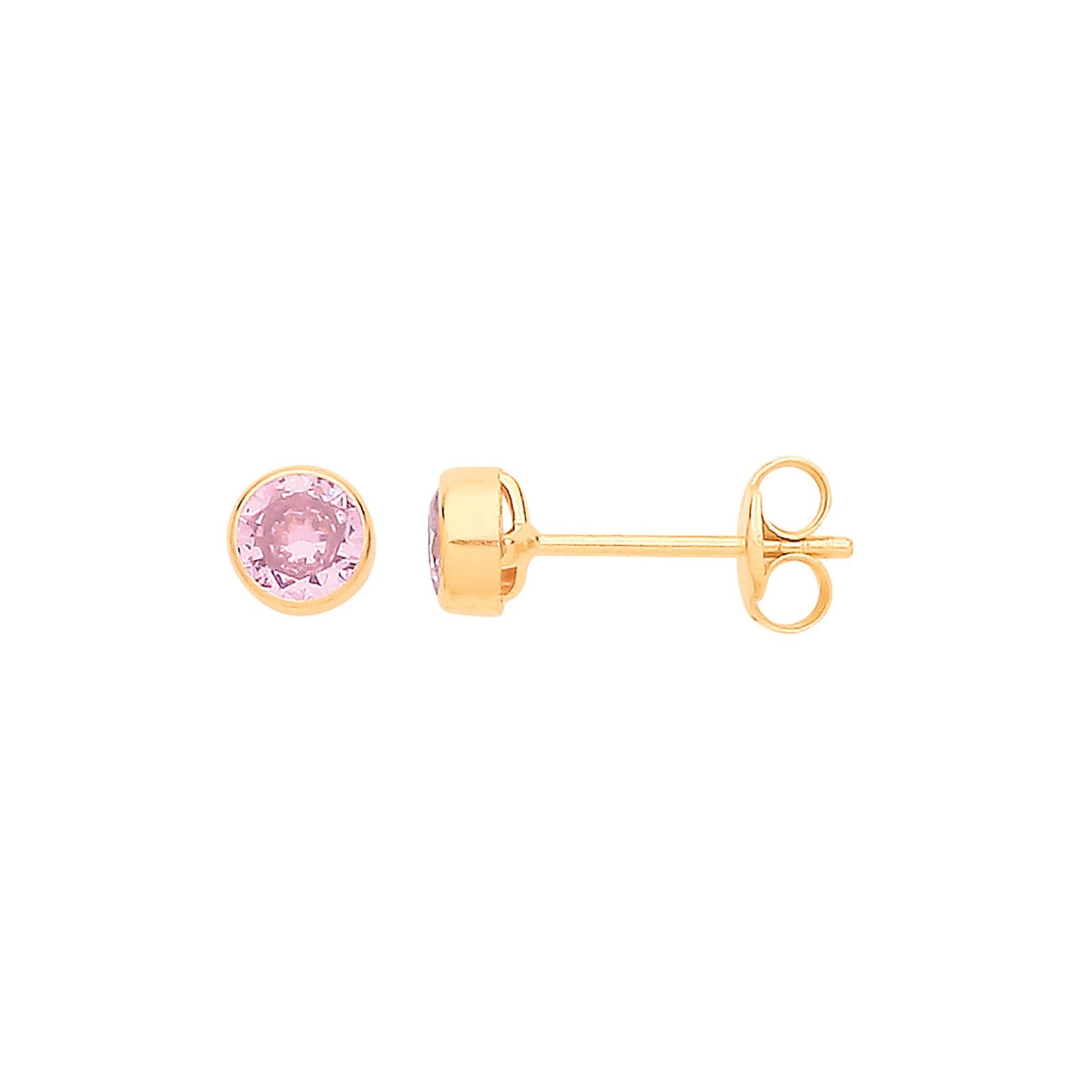 9ct Y/G 4mm Rubover Set Pink CZ Studs