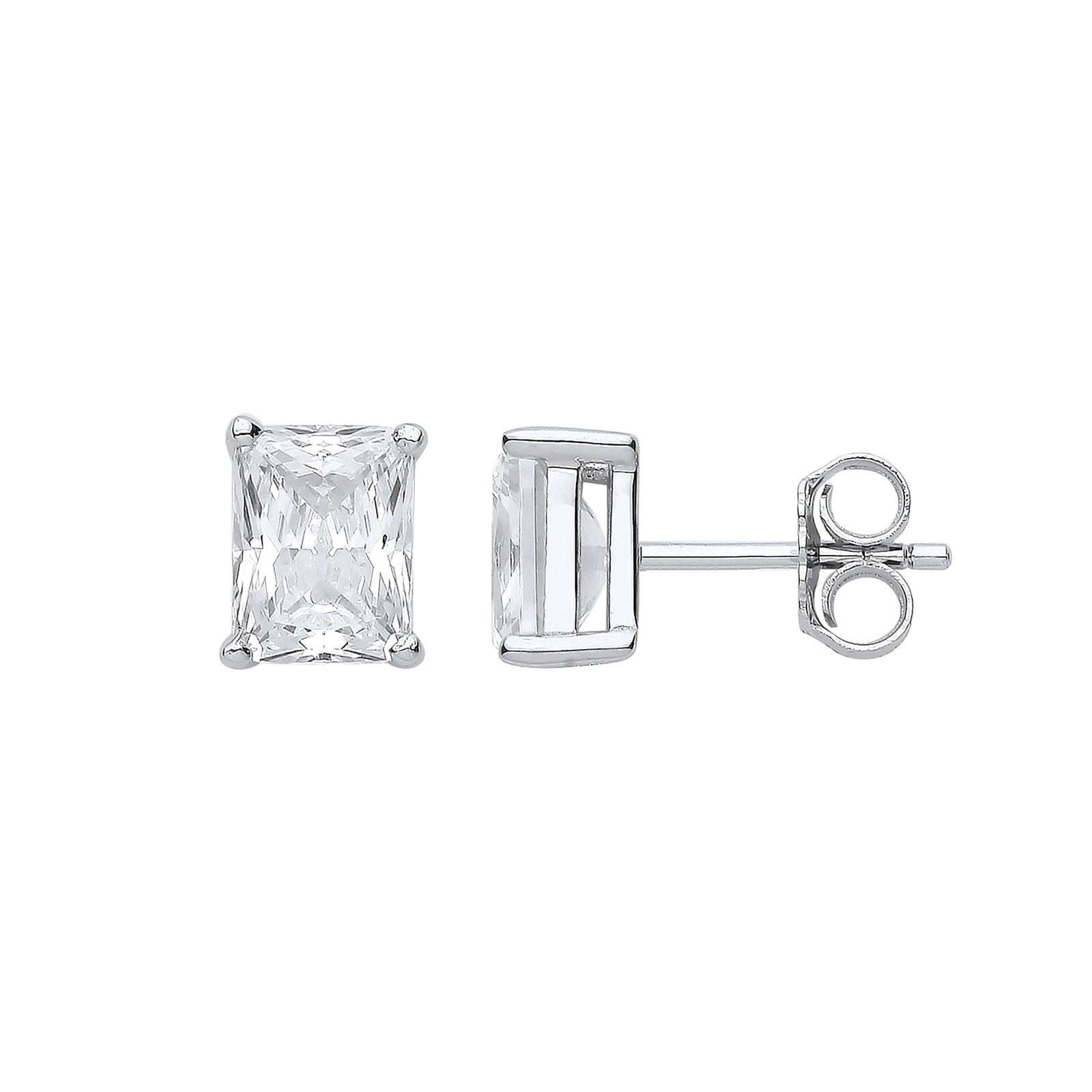 Silver CLEAR CZ Emerald Cut Stud Earrings